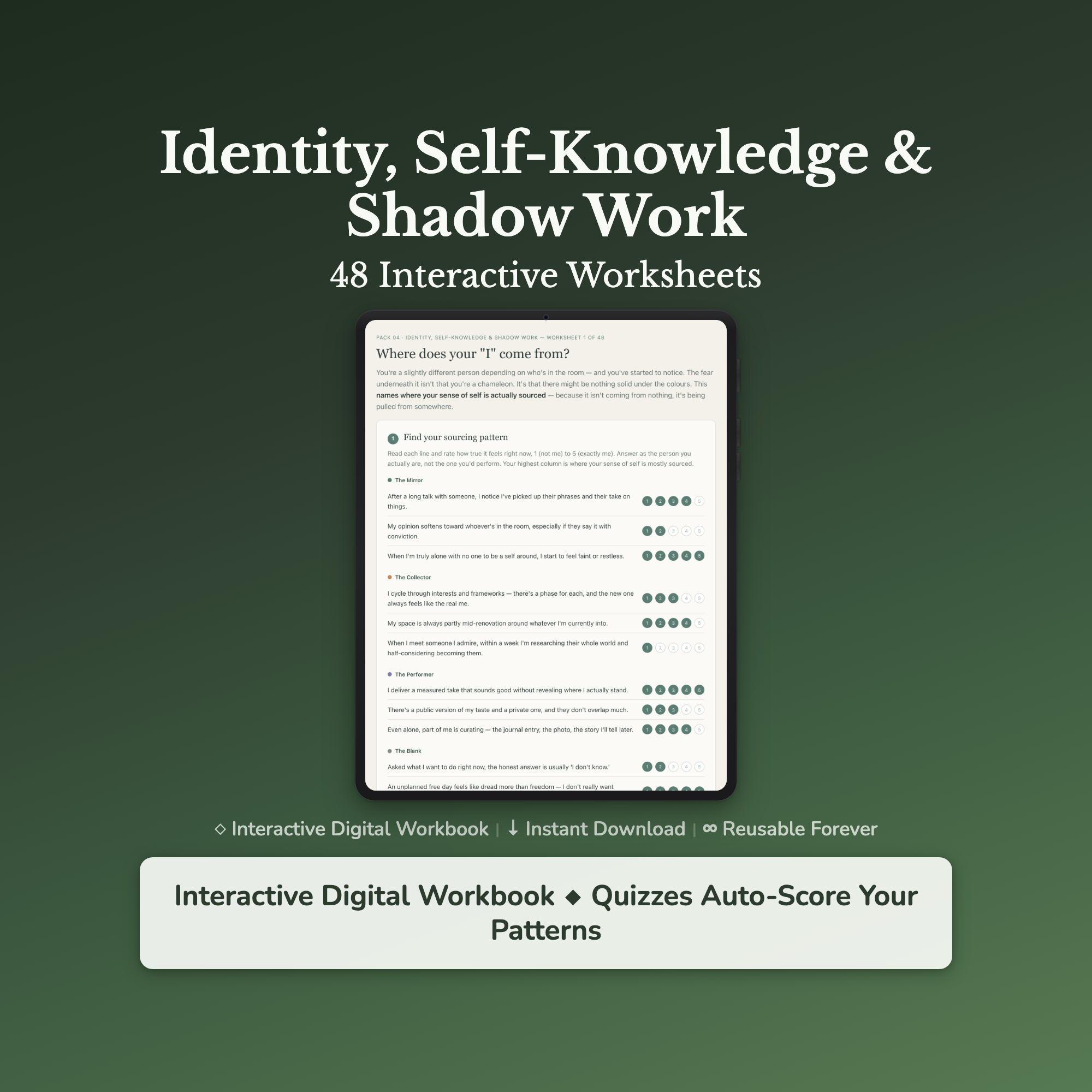 Shadow Work Worksheets – Hidden Parts, Triggers, Projections & Inner Child – Interactive Worksheets Bundle