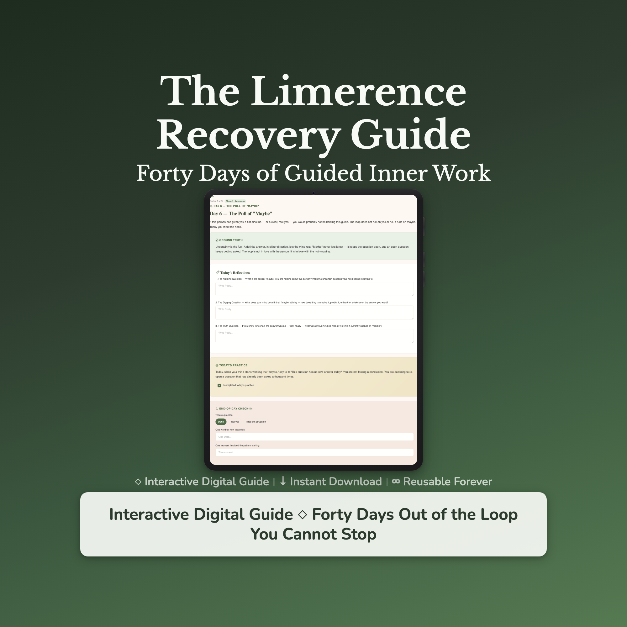 Limerence Workbook & 40-Day Journal – Let Go of the Loop – Interactive Digital Guide
