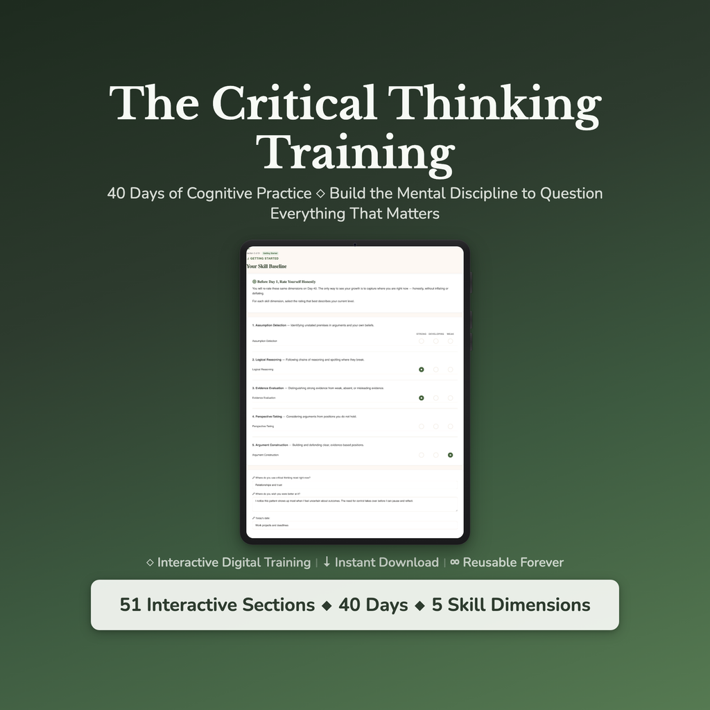 Critical Thinking Workbook & Training — interactive workbook cover