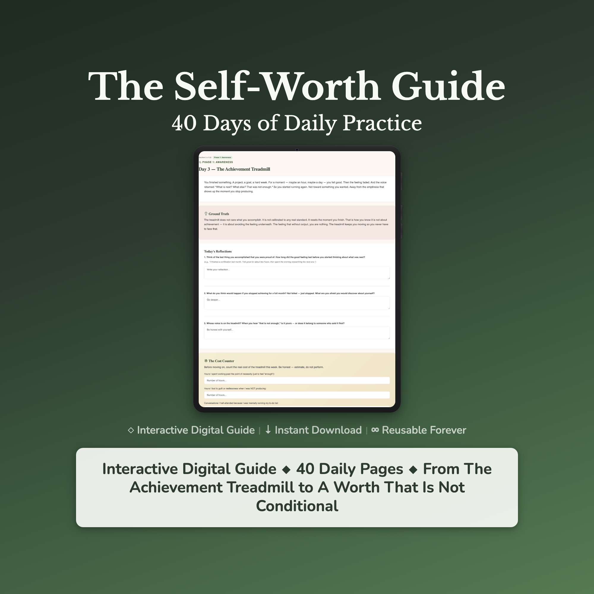 Self Worth Workbook & 40-Day Guide — interactive workbook cover
