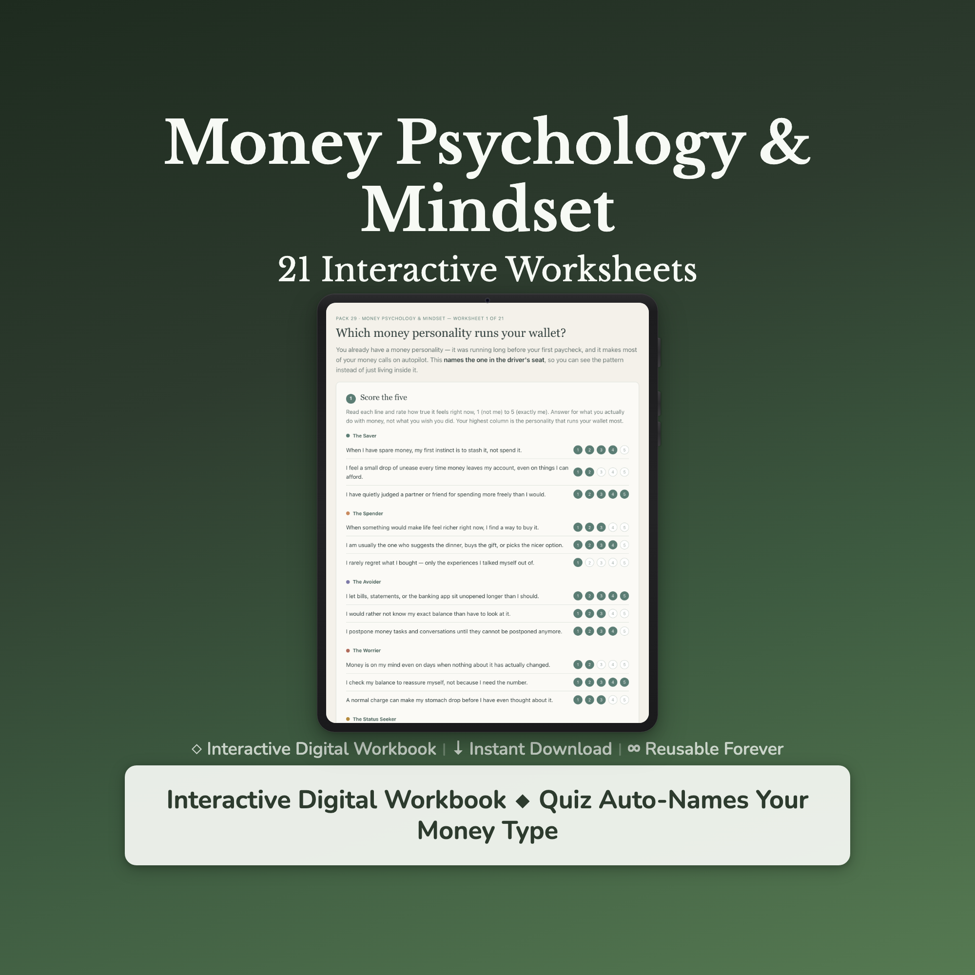 Money Mindset Worksheets – Money Blocks, Scarcity, Never Enough, Money Story – Interactive Worksheets Bundle