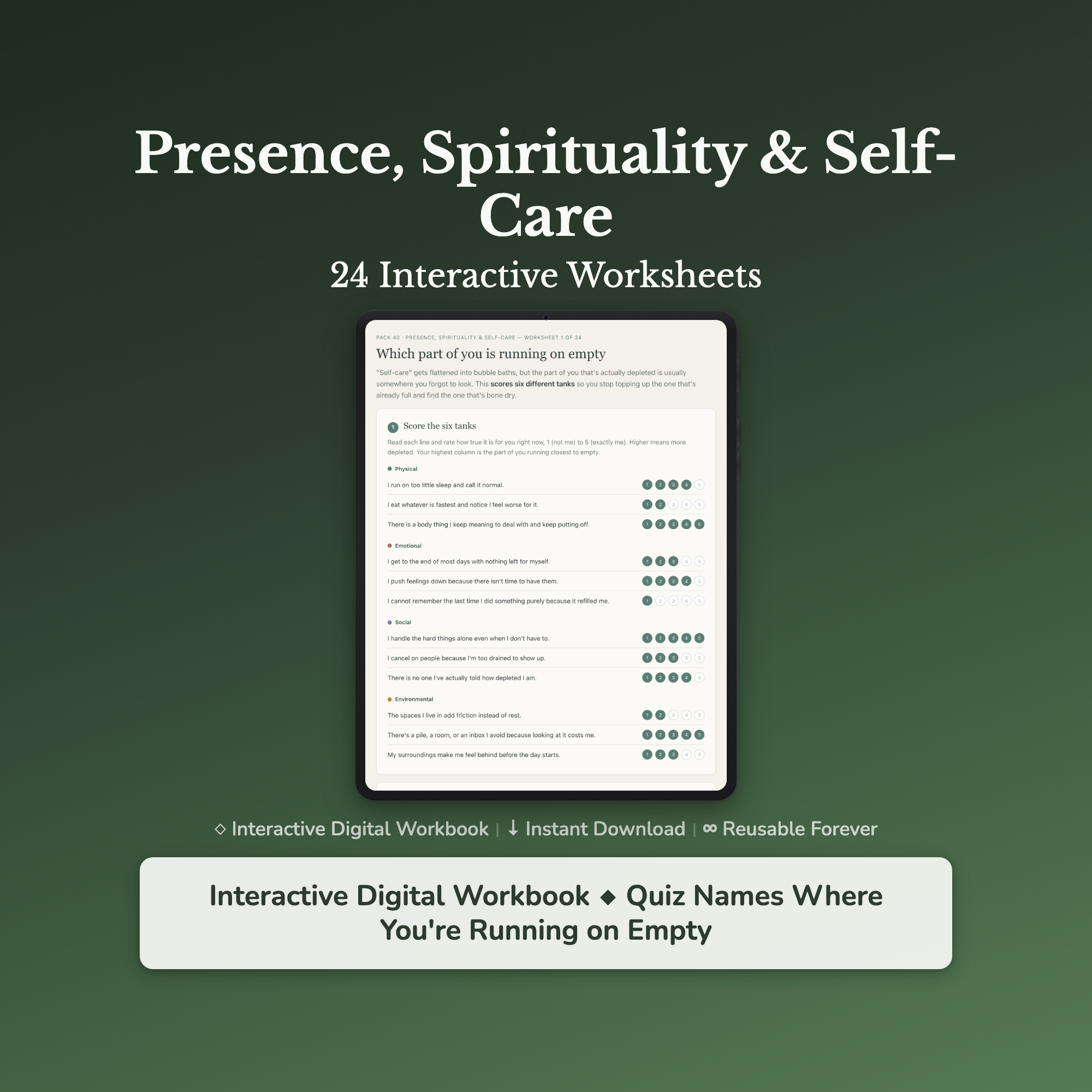 Self-Care & Presence Worksheets – Mindfulness, Grounding, Presence, Slow Down – Interactive Worksheets Bundle