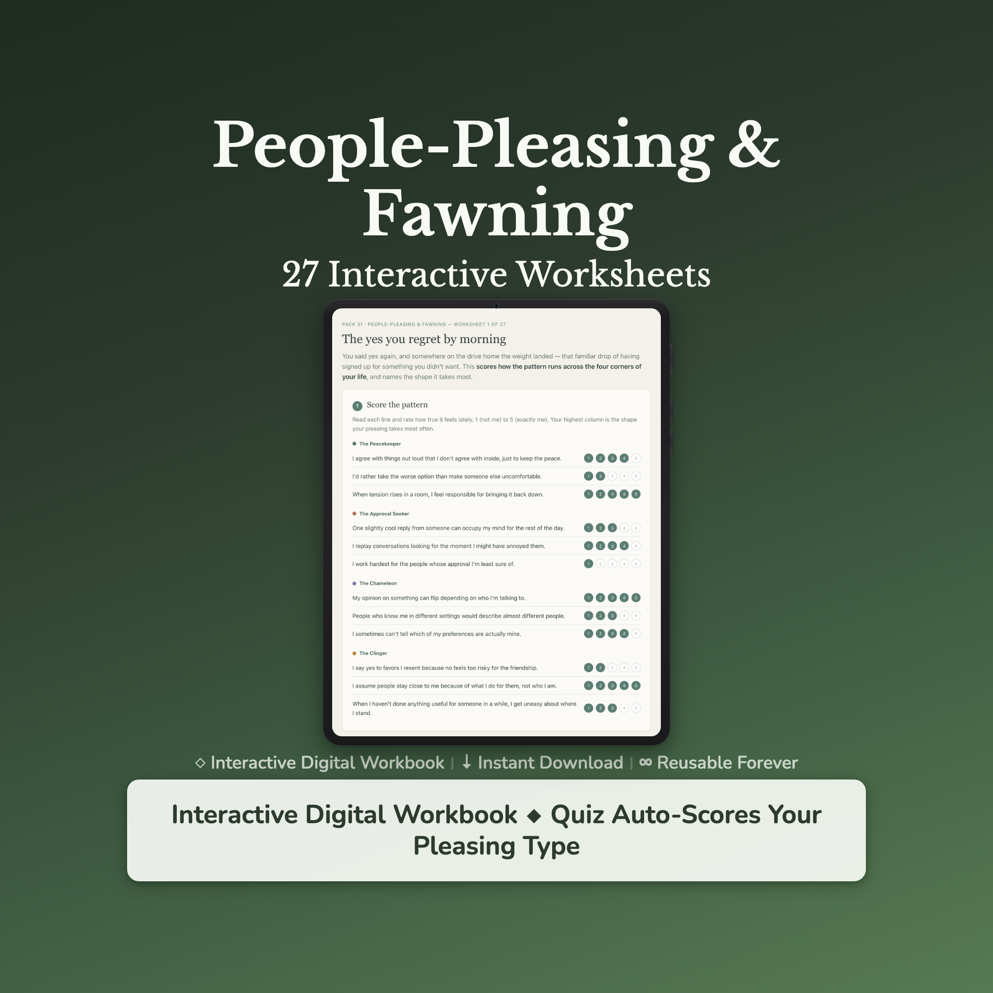 People Pleasing Worksheets – Stop Saying Yes, Fawning, Fear of Disappointing – Interactive Worksheets Bundle