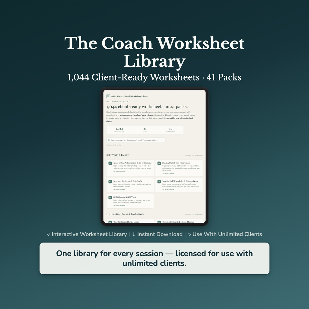 Life Coach Worksheets – 1000+ Interactive Client Tools, Auto-Scoring – Commercial License