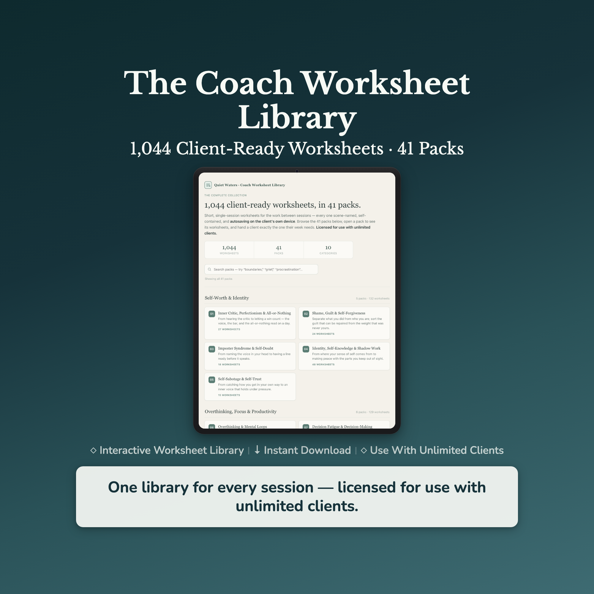 Life Coach Worksheets – 1000+ Interactive Client Tools, Auto-Scoring – Commercial License