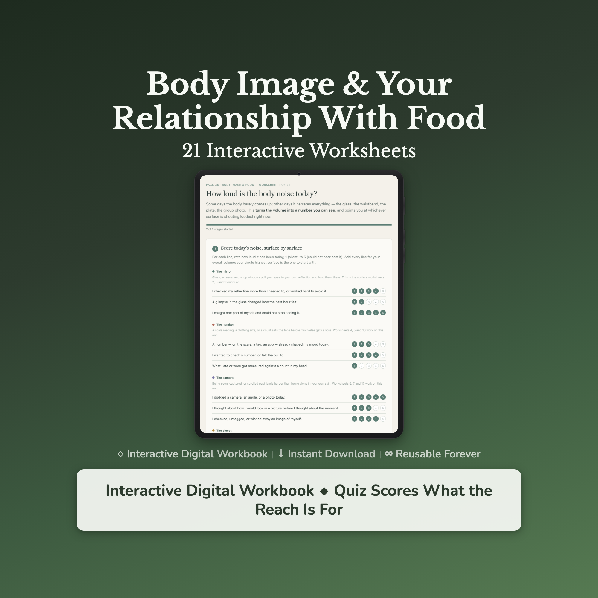 Emotional Eating Worksheets – Food & Feelings, Stress Eating, Body Image – Interactive Worksheets Bundle