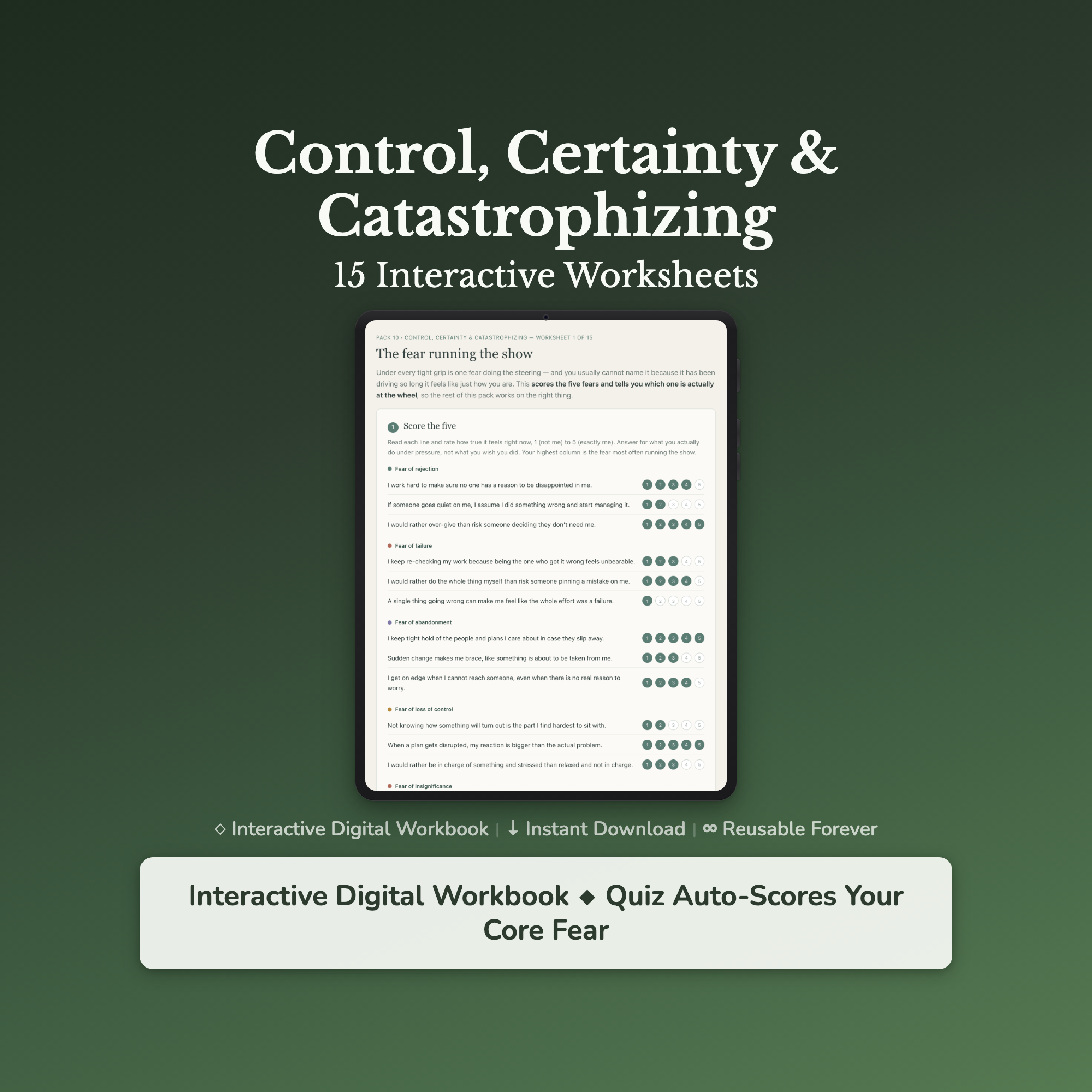 Control & Certainty Worksheets – Letting Go of Control, Uncertainty, Overplanning – Interactive Worksheets Bundle