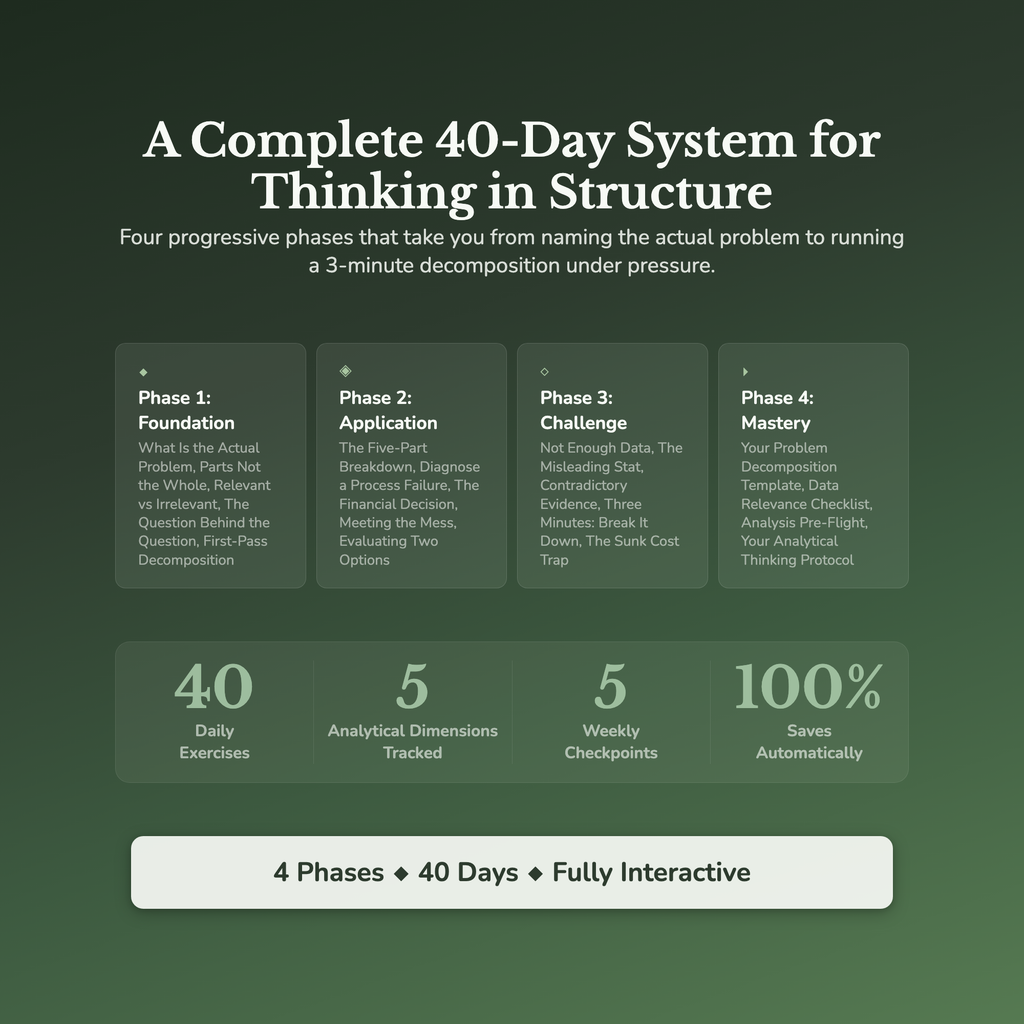 Analytical Thinking Workbook & Training — what's inside (section breakdown)