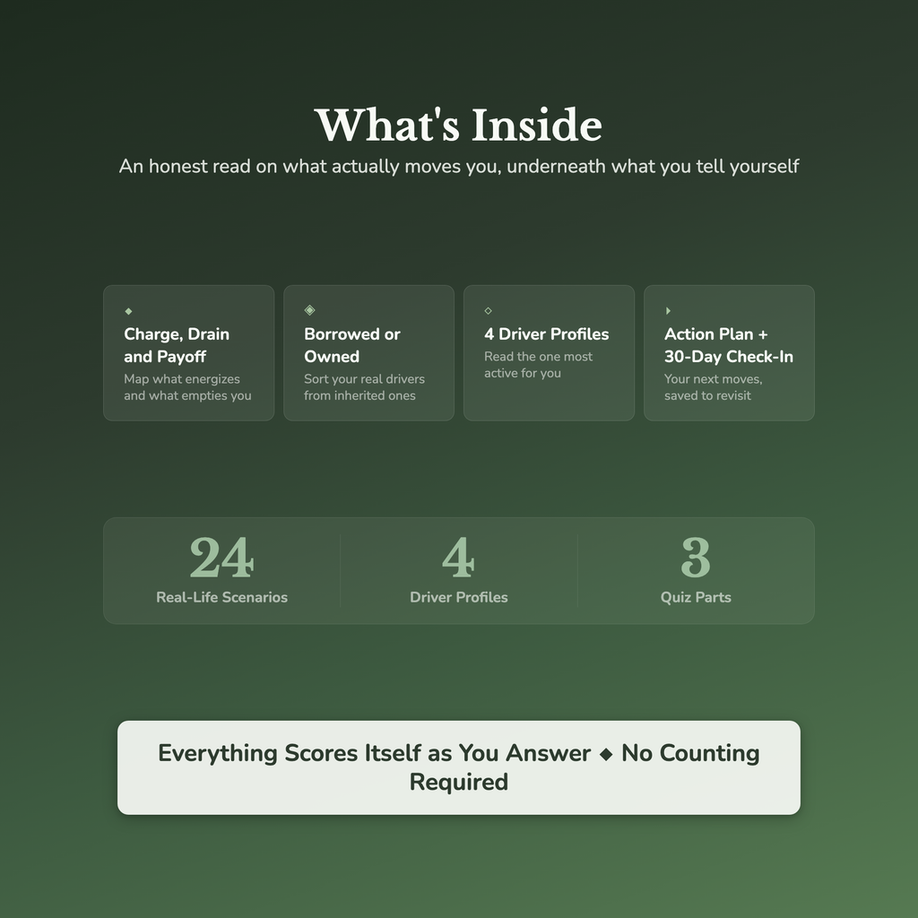What Drives You Quiz & Workbook – Find Your Core Motivation – Interactive Self-Assessment