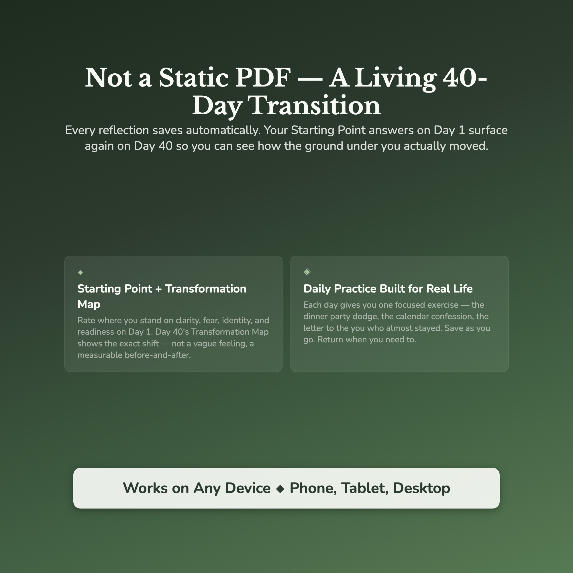 Career Change Workbook & 40-Day Guide — interactive features and tools