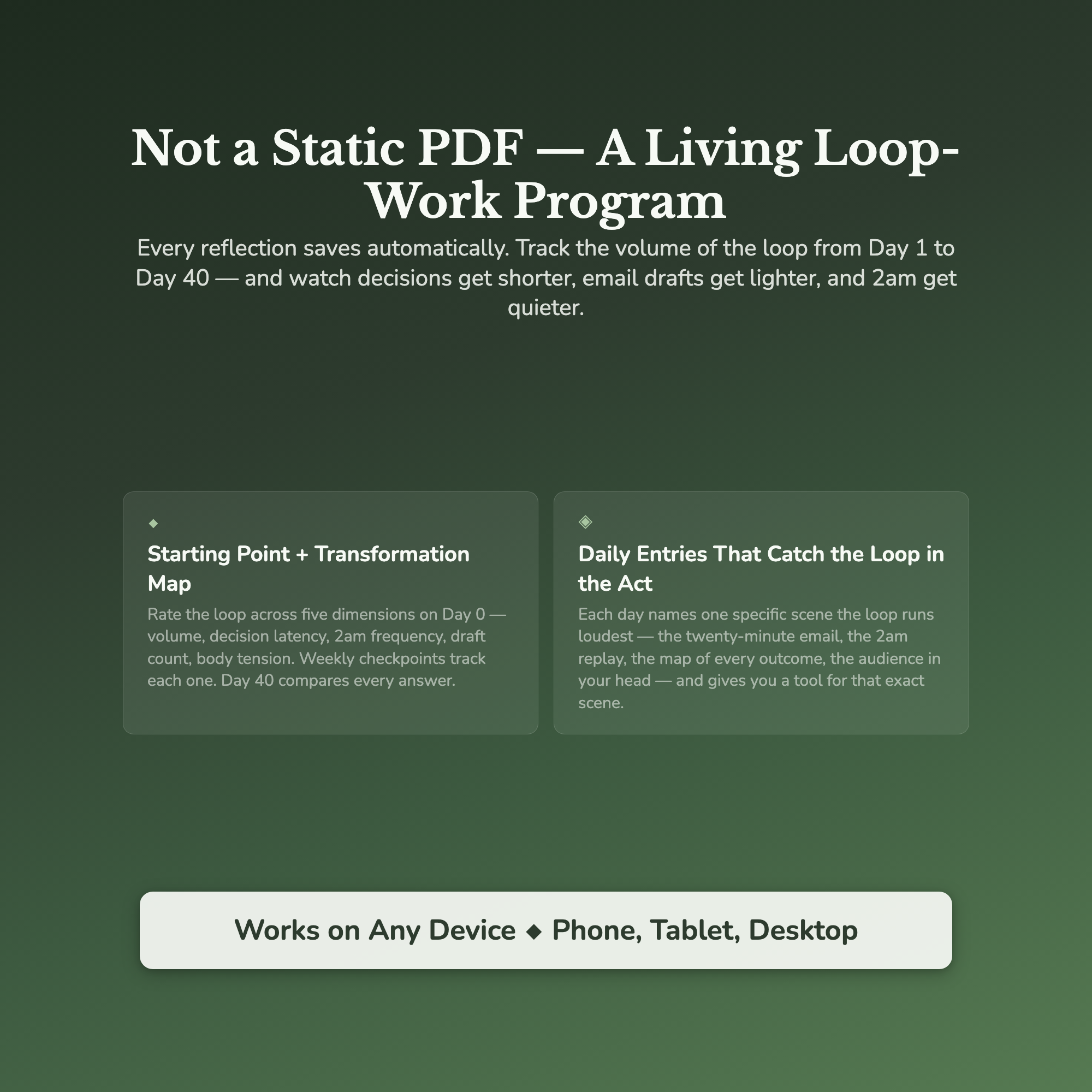 Overthinking Workbook & 40-Day Guide — interactive features and tools
