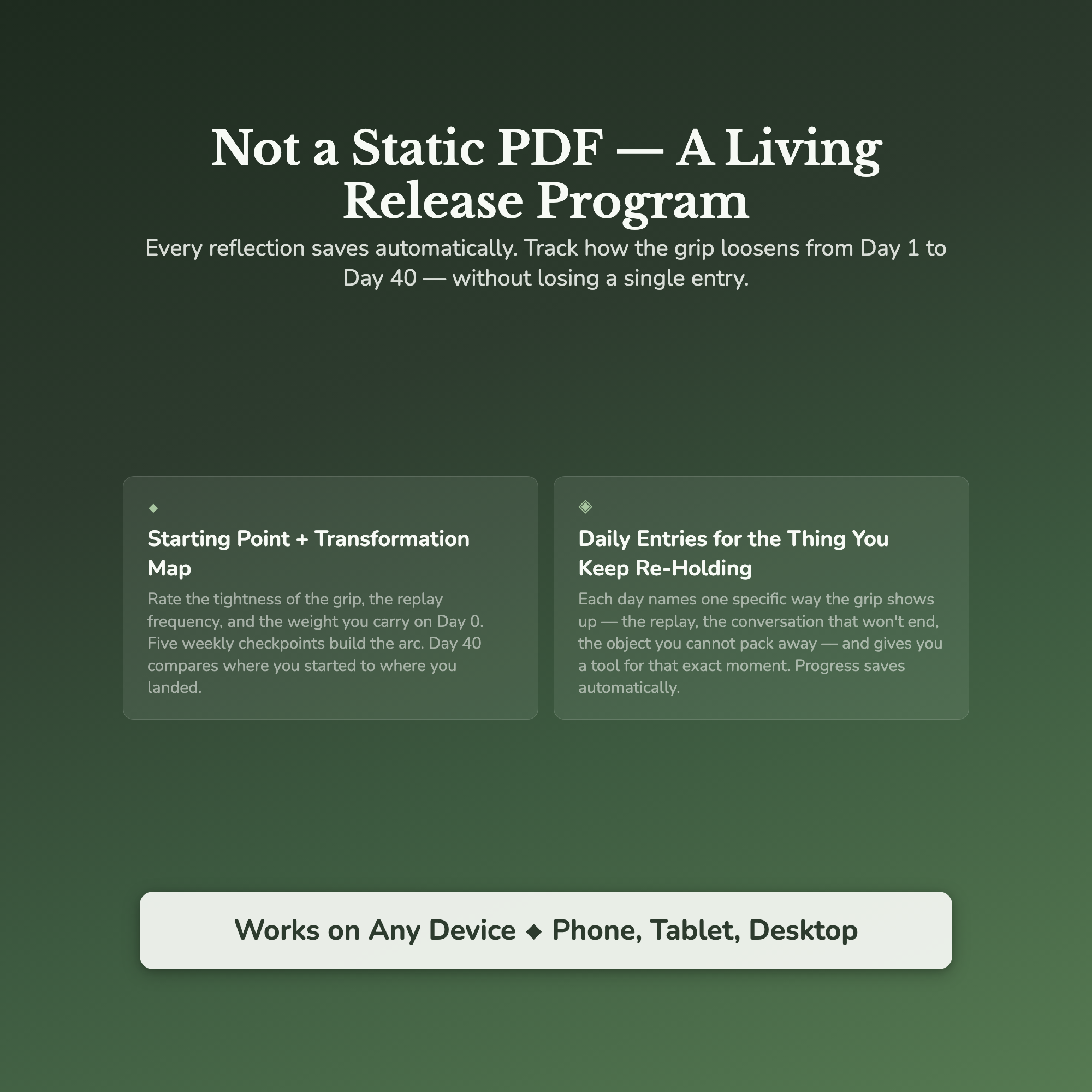 Letting Go Workbook & 40-Day Guide — interactive features and tools