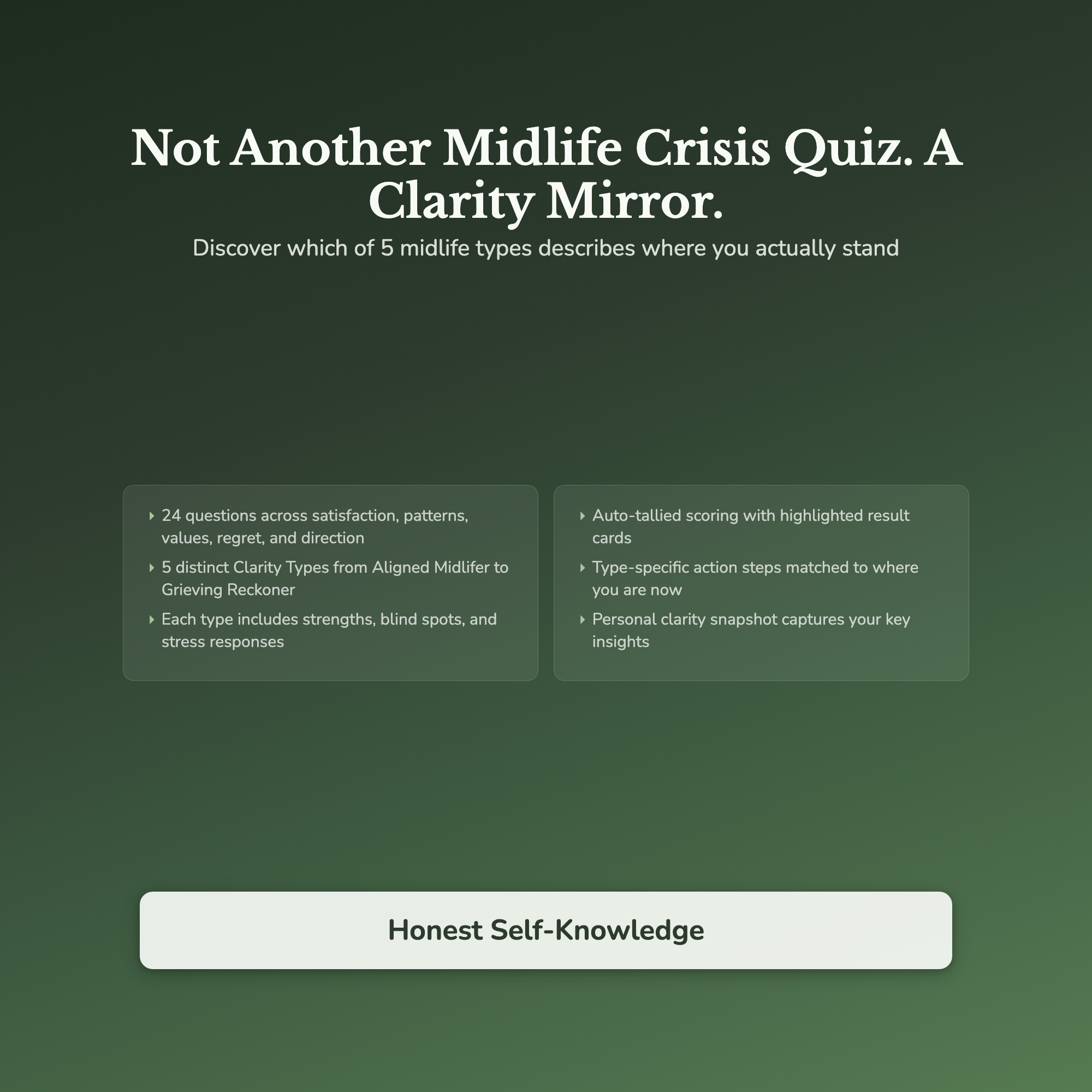 Midlife Clarity Profile — interactive features and tools