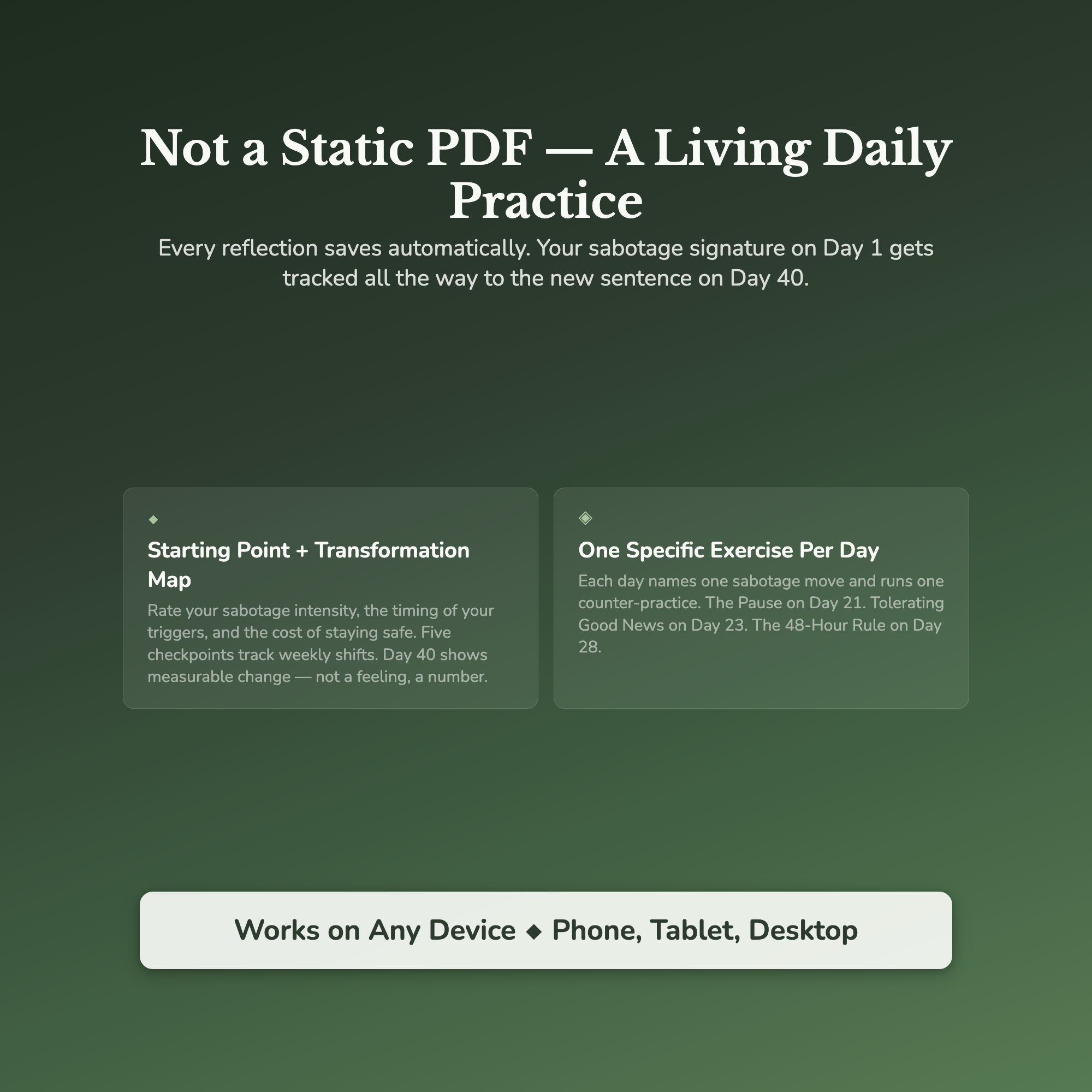Self Sabotage Workbook & 40-Day Guide — interactive features and tools