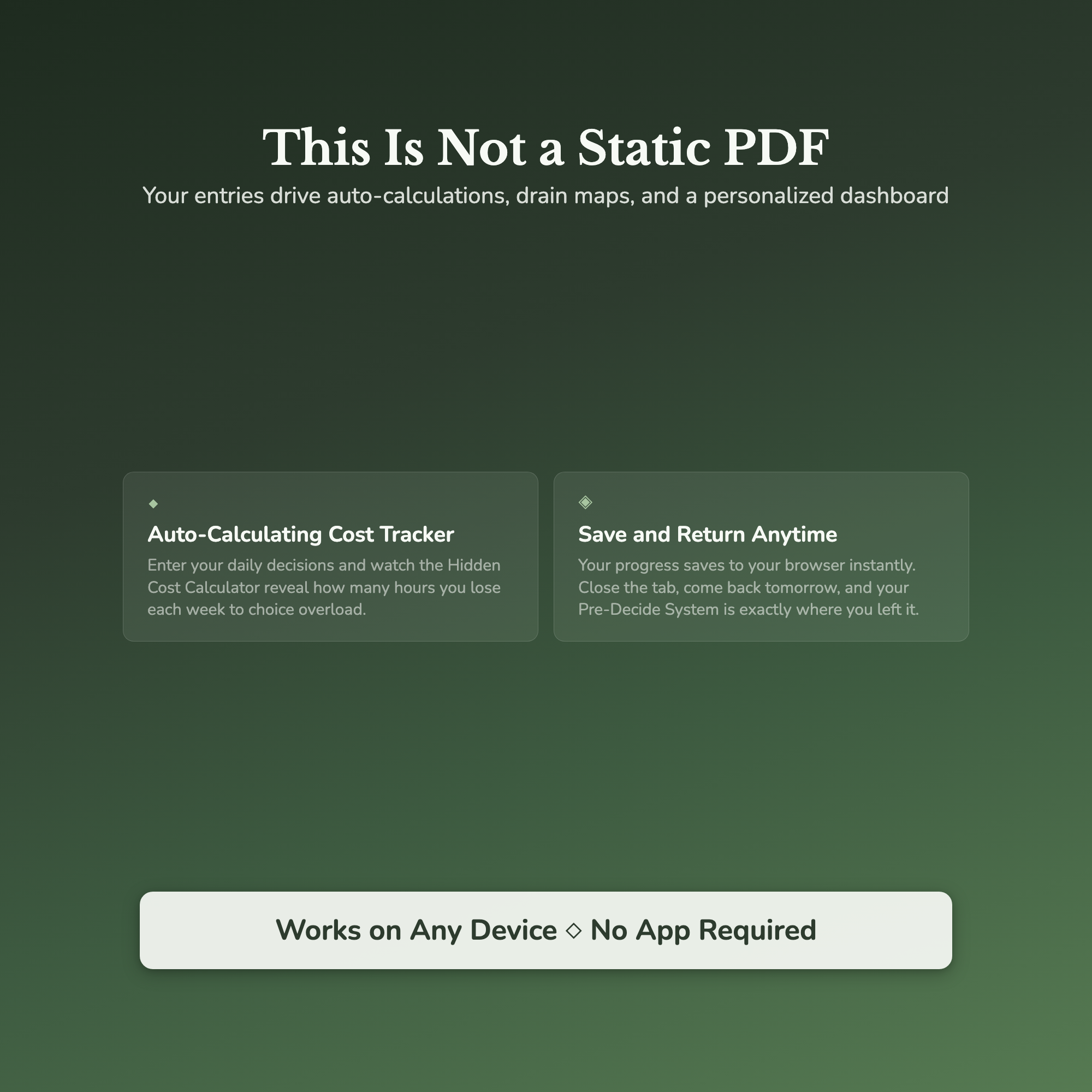 Decision Fatigue Workbook — interactive features and tools