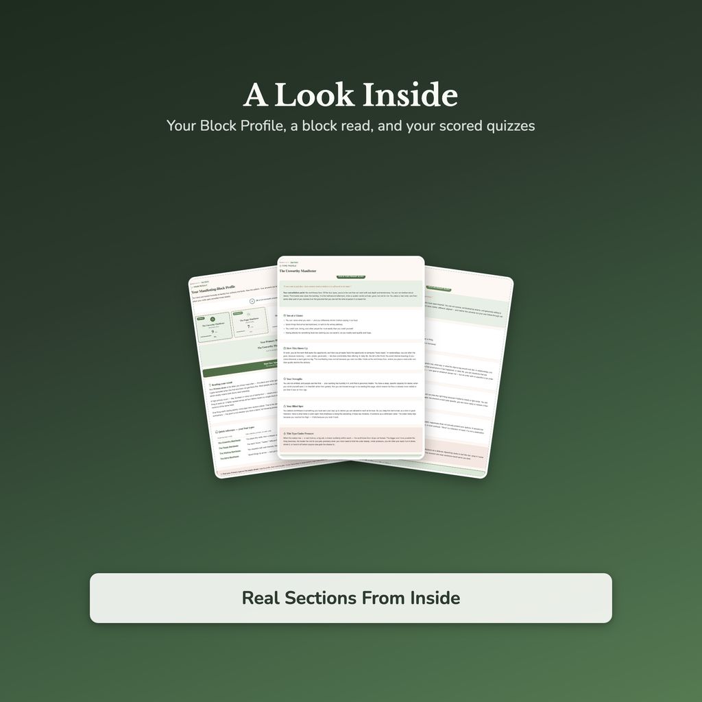 Manifesting Block Quiz & Workbook – Why It Isn't Working – Interactive Self-Assessment