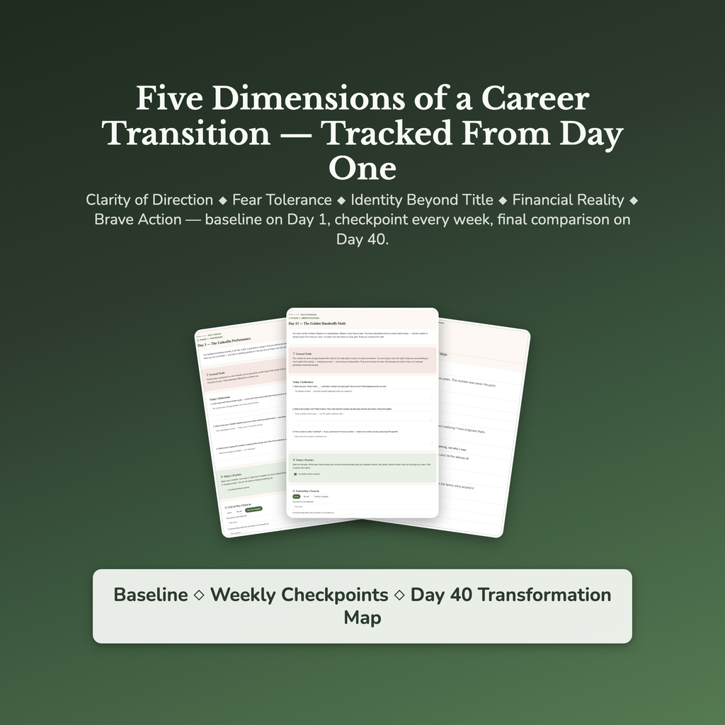 Career Change Workbook & 40-Day Guide — sample result and action plan