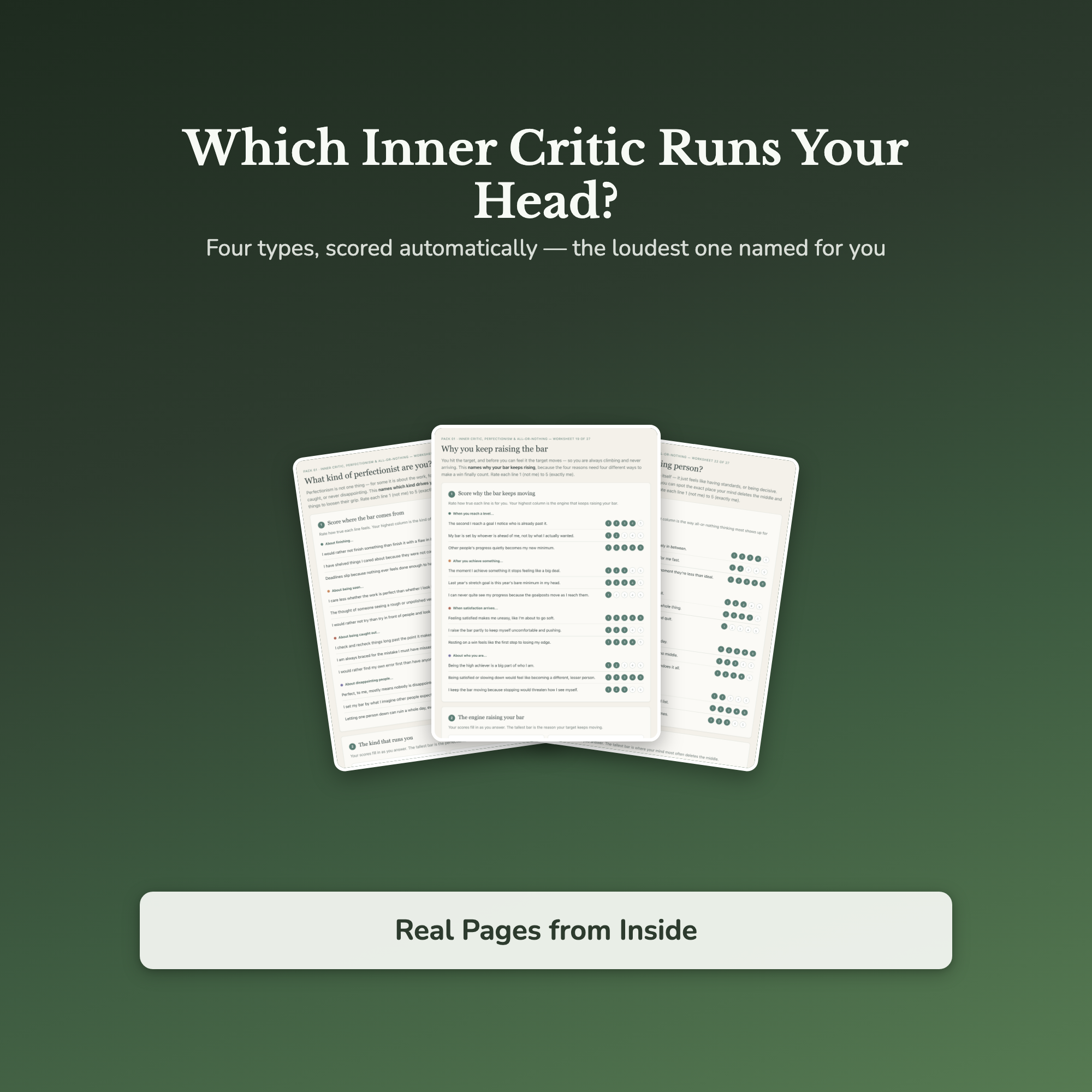 Inner Critic Worksheets – Self-Criticism, Perfectionism, Never Good Enough, Negative Self-Talk – Interactive Worksheets 