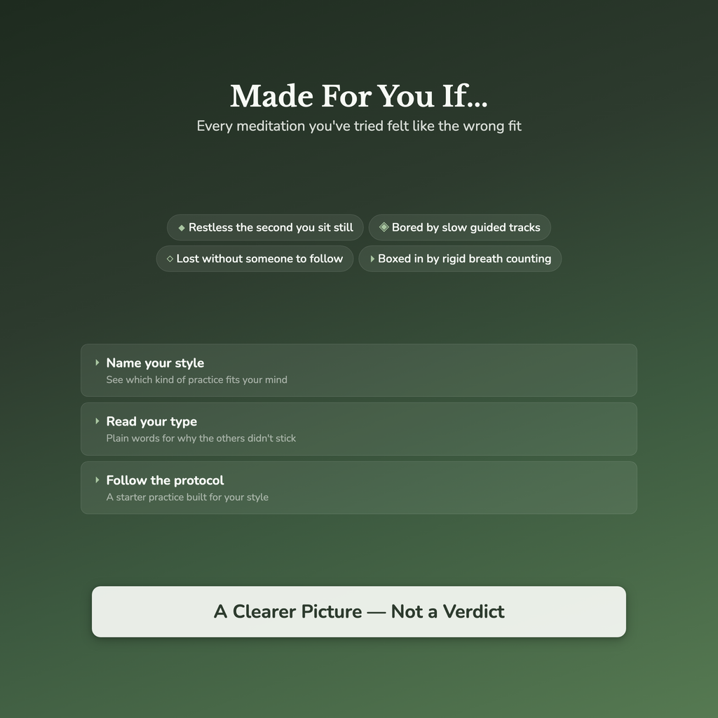 Meditation Style Quiz & Workbook – Why It Never Sticks – Interactive Self-Assessment