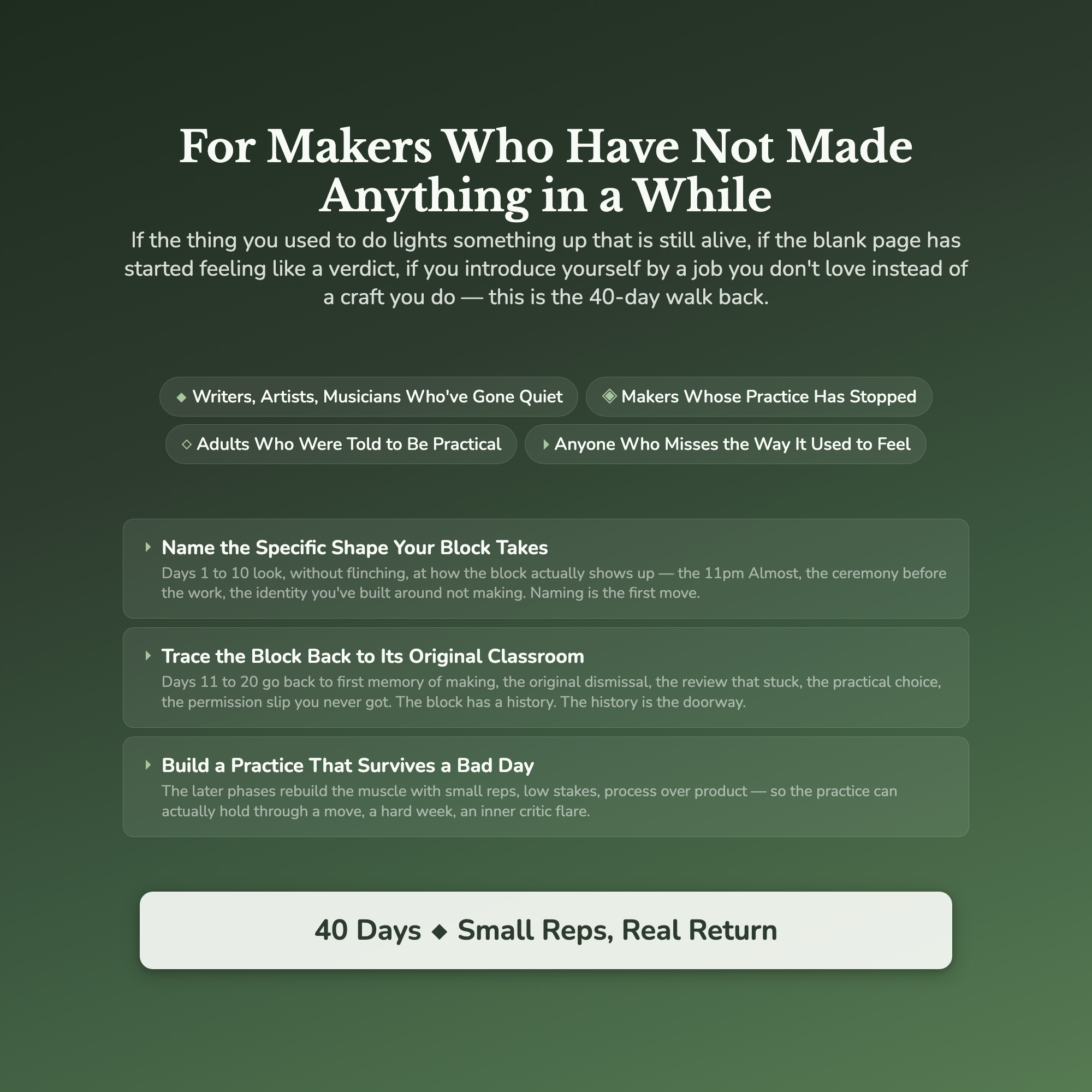 Creative Block Workbook & 40-Day Guide — who this workbook is for