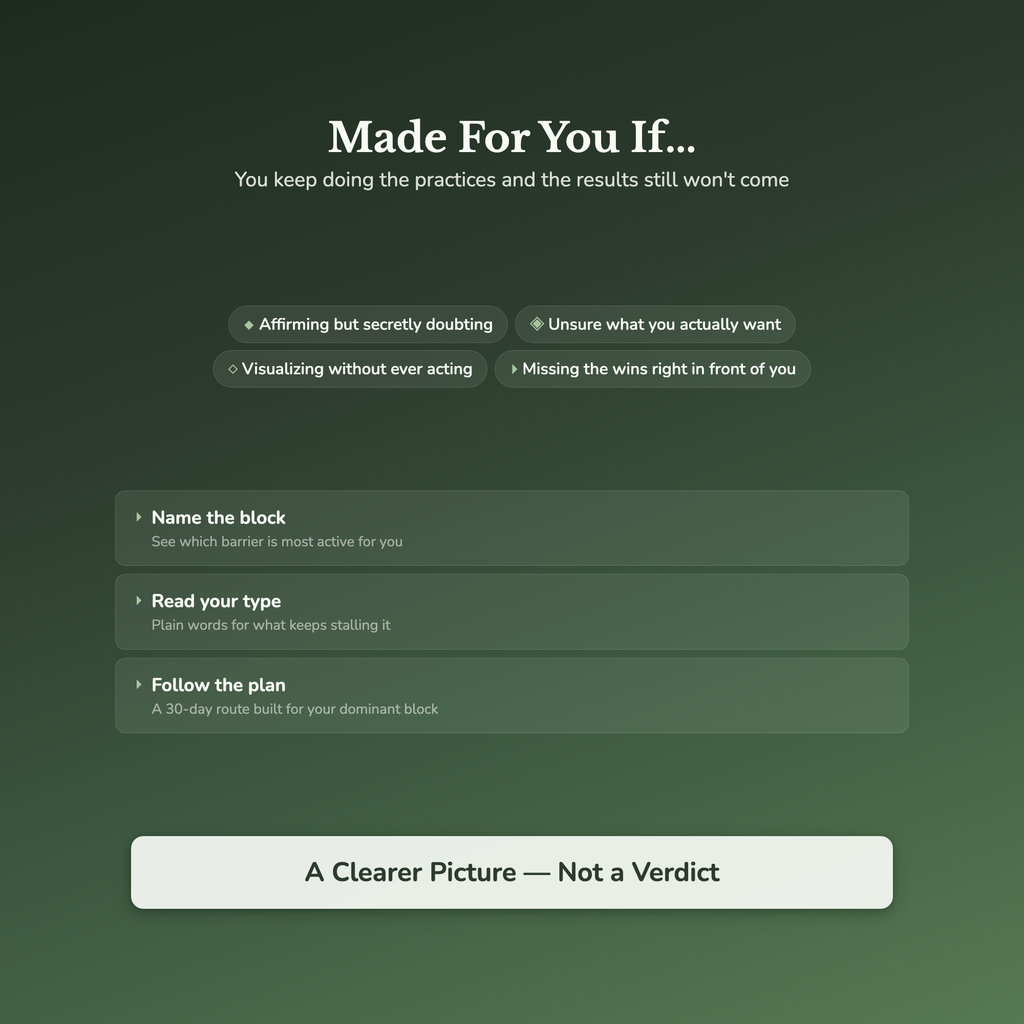 Manifesting Block Quiz & Workbook – Why It Isn't Working – Interactive Self-Assessment