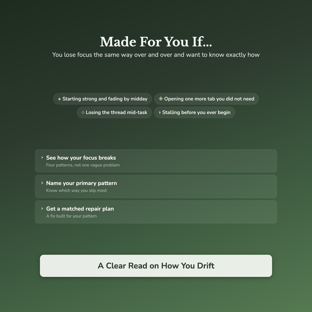 Focus Quiz & Workbook – What's Breaking Your Focus? – Interactive Self-Assessment