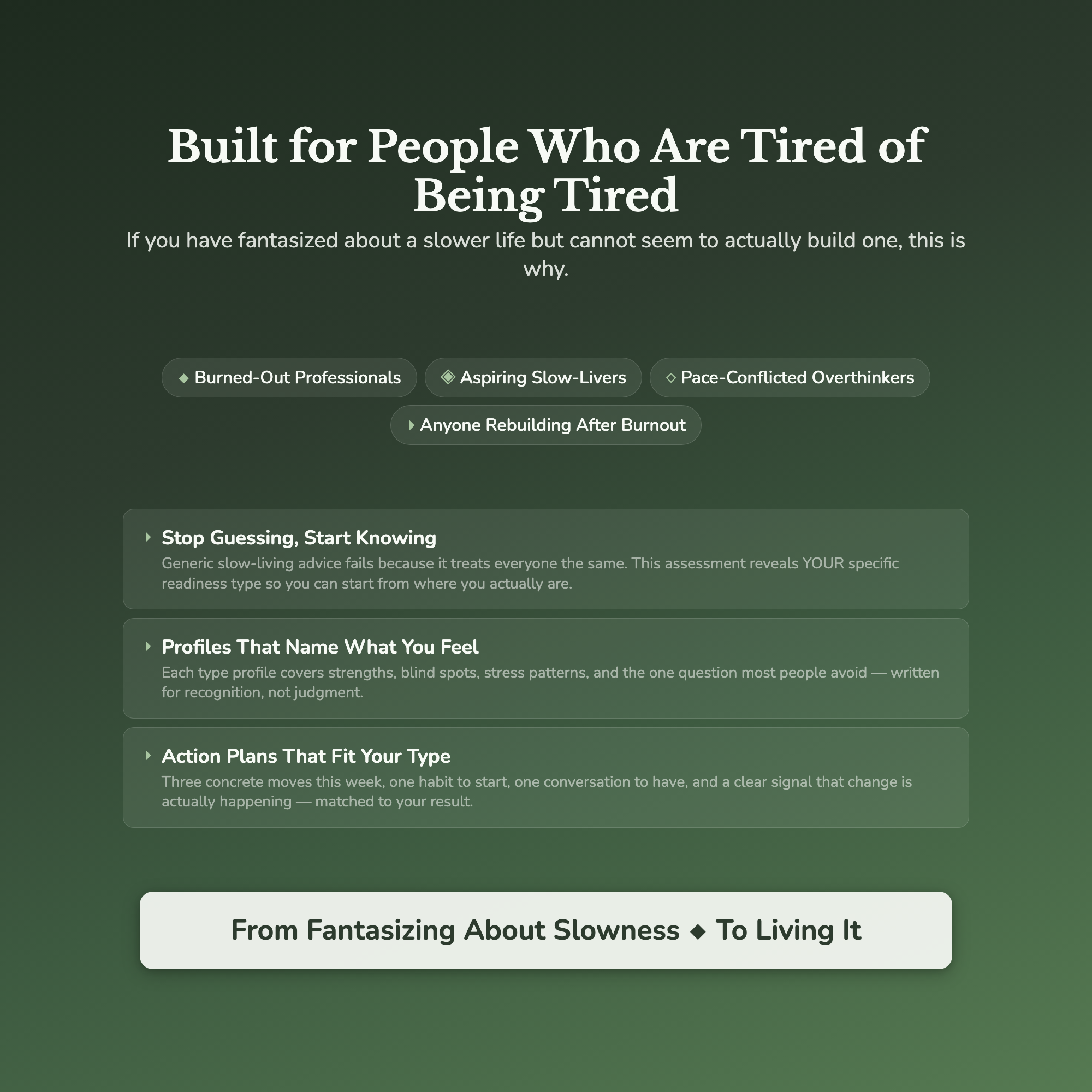 Slow Living Readiness Profile — who this workbook is for
