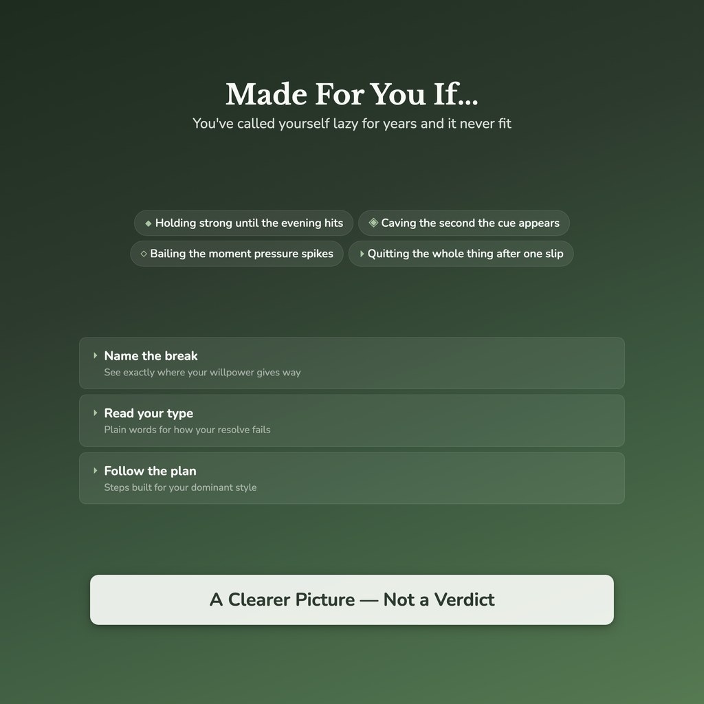 Willpower Quiz & Workbook – Why You Cave at the Same Point – Interactive Self-Assessment