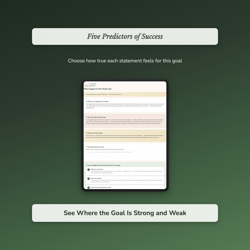 Success Likelihood Quiz & Workbook – Pre-Launch Goal Audit – Interactive Self-Assessment