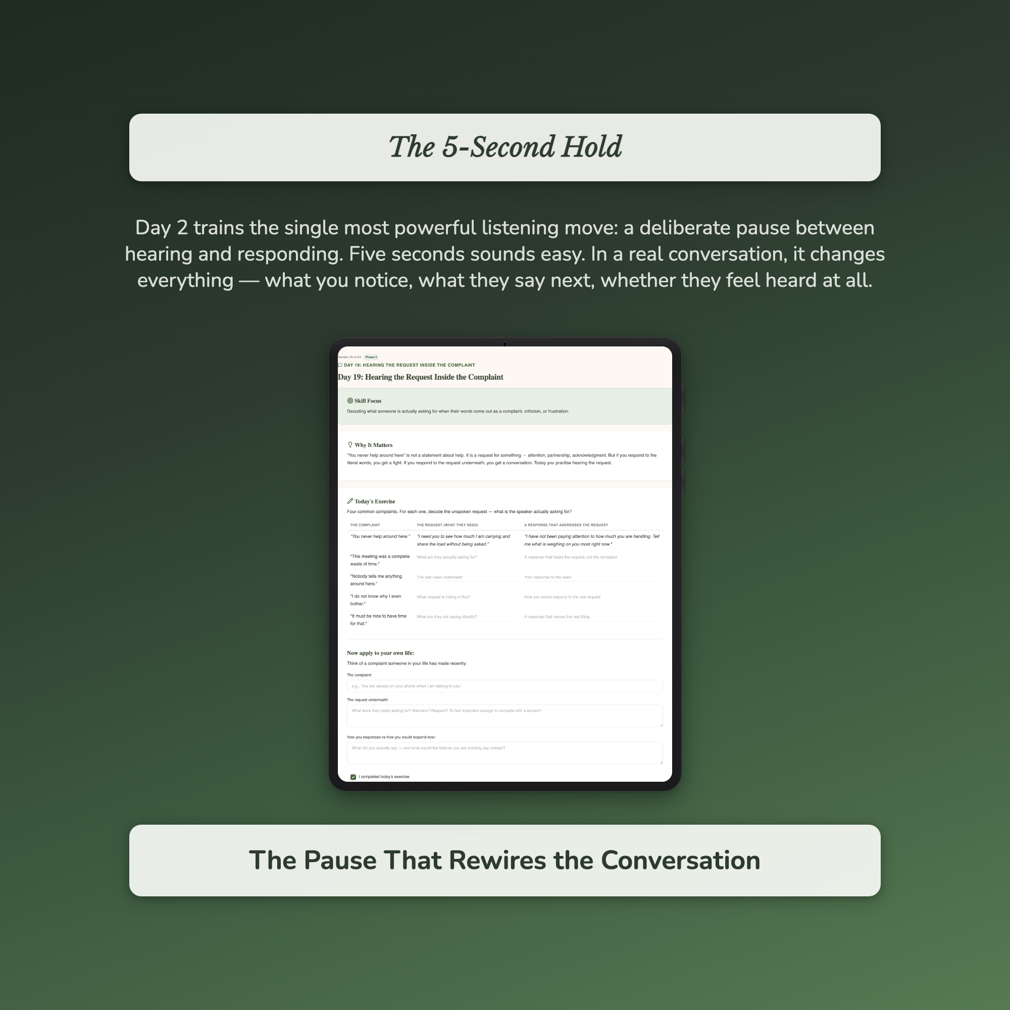 Active Listening Workbook & 40-Day Training — sample interactive page