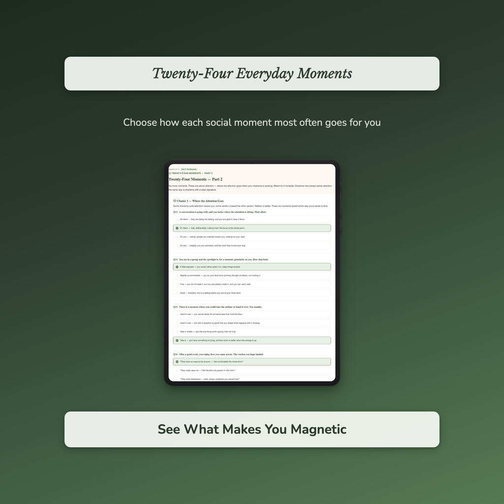Charisma Quiz & Workbook – What Style of Magnetism Is Yours – Interactive Self-Assessment