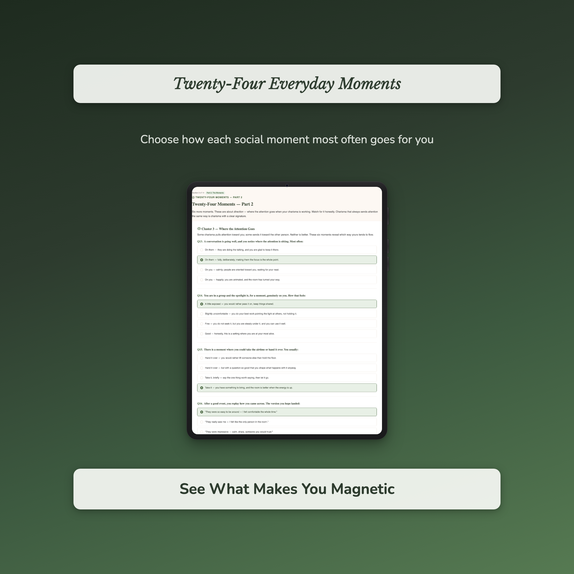 Charisma Quiz & Workbook – What Style of Magnetism Is Yours – Interactive Self-Assessment