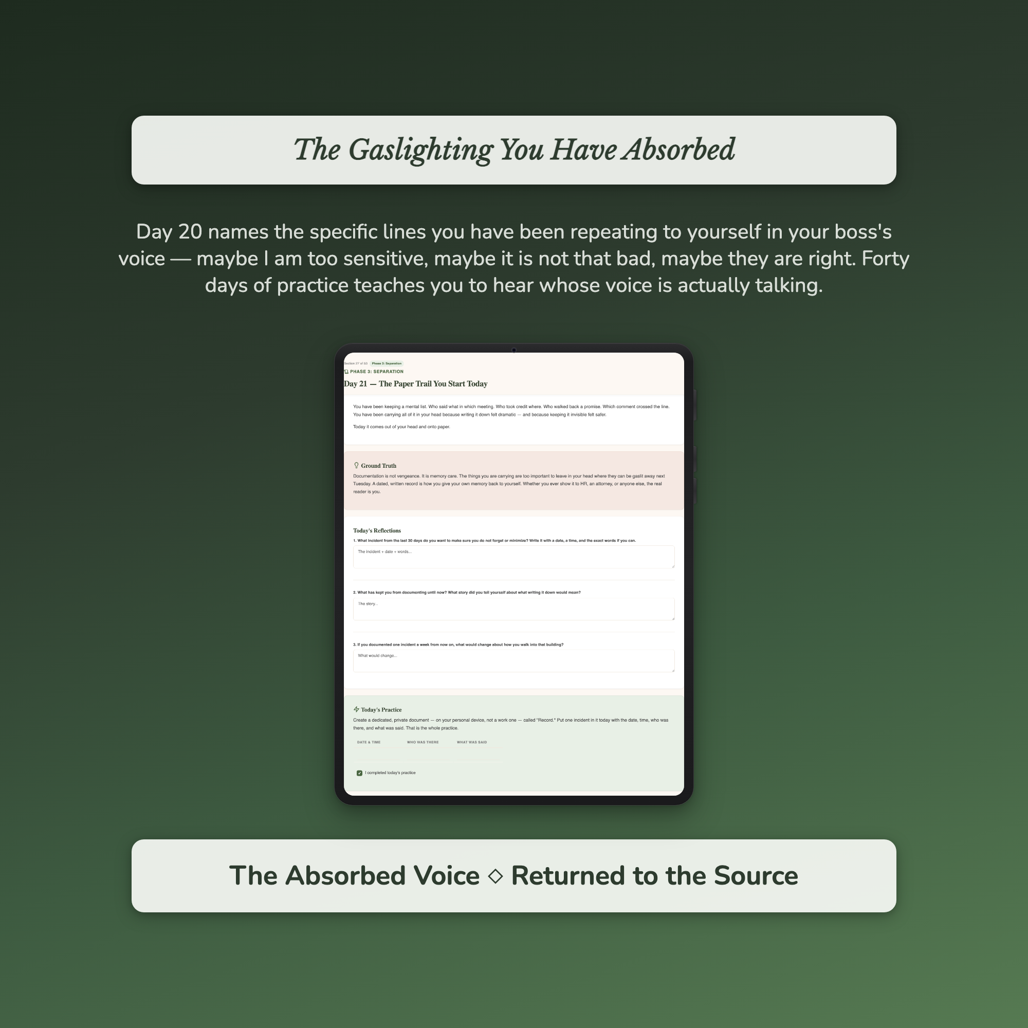 Workplace Boundaries Workbook & 40-Day Guide — sample interactive page