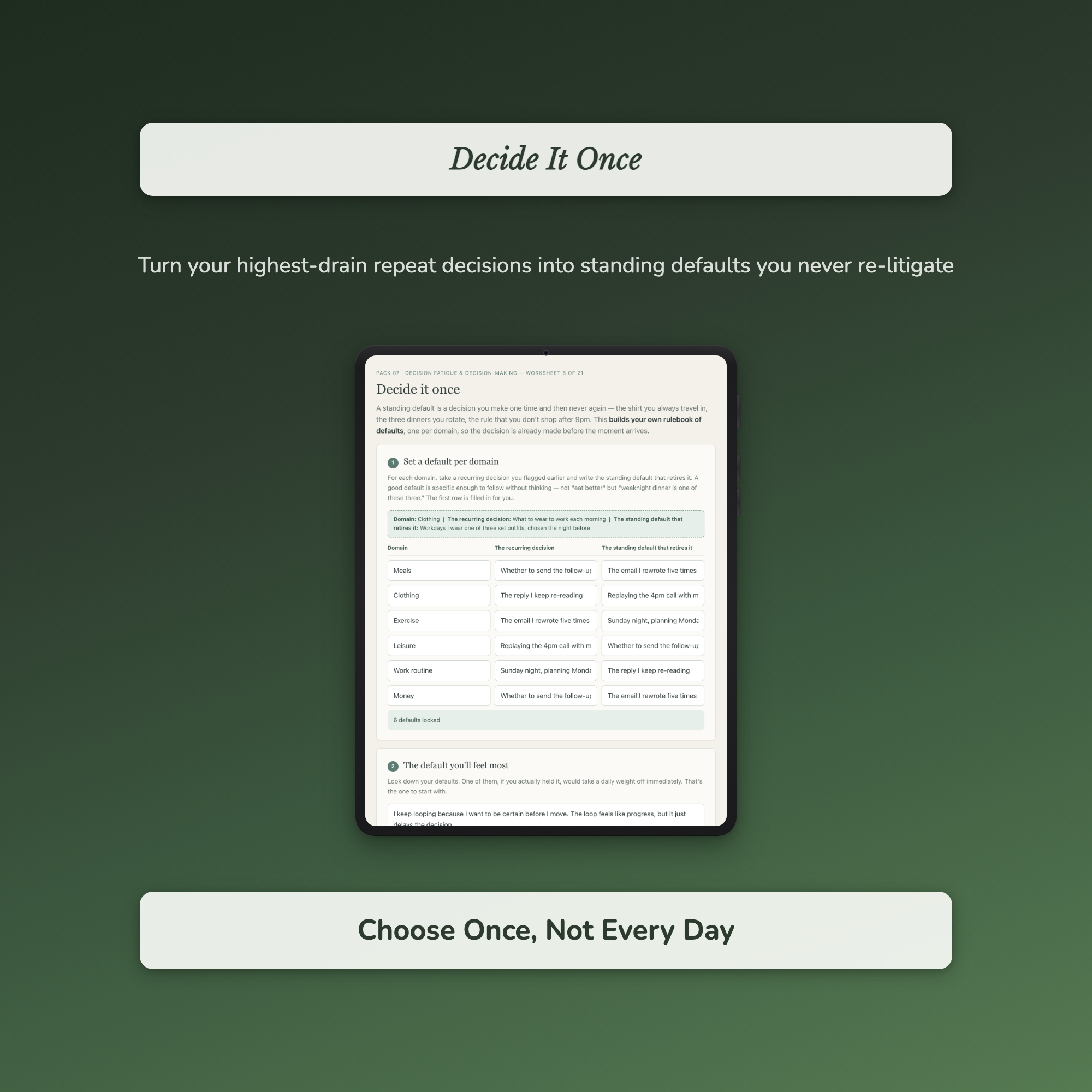 Decision Fatigue Worksheets – Indecision, Too Many Choices, Second-Guessing – Interactive Worksheets Bundle