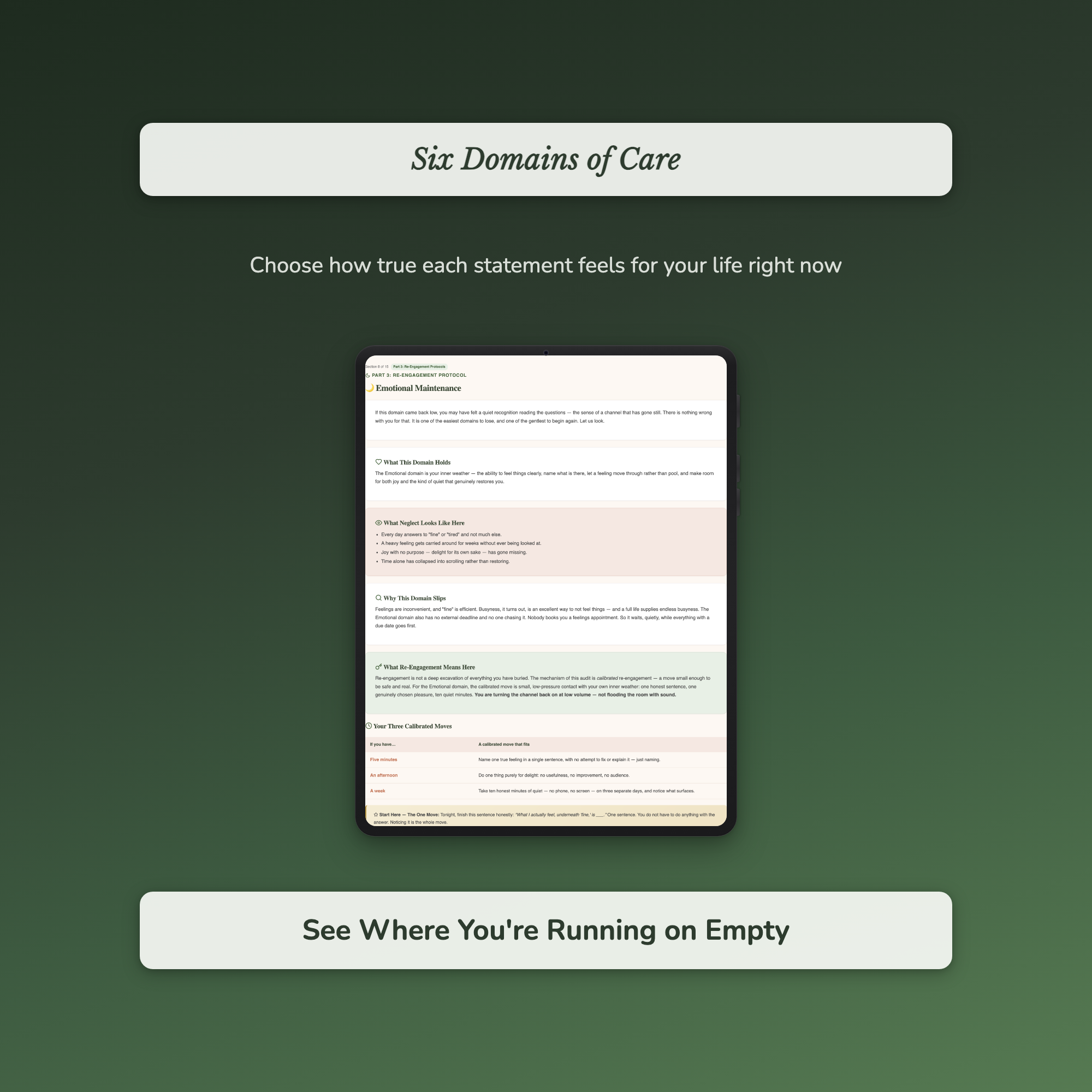 Self-Care Quiz & Workbook – Which Part Is Running on Empty? – Interactive Self-Assessment
