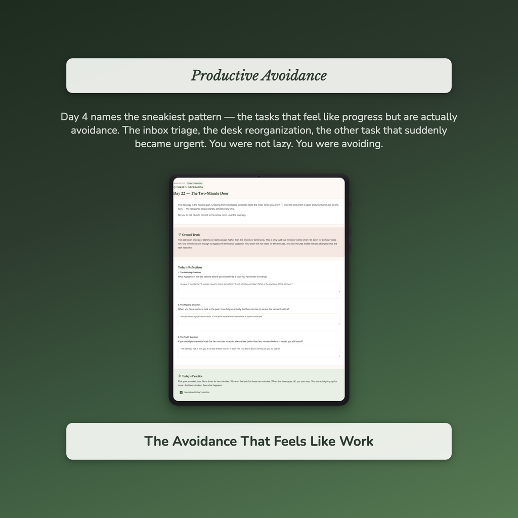 Procrastination Workbook & 40-Day Guide — sample interactive page