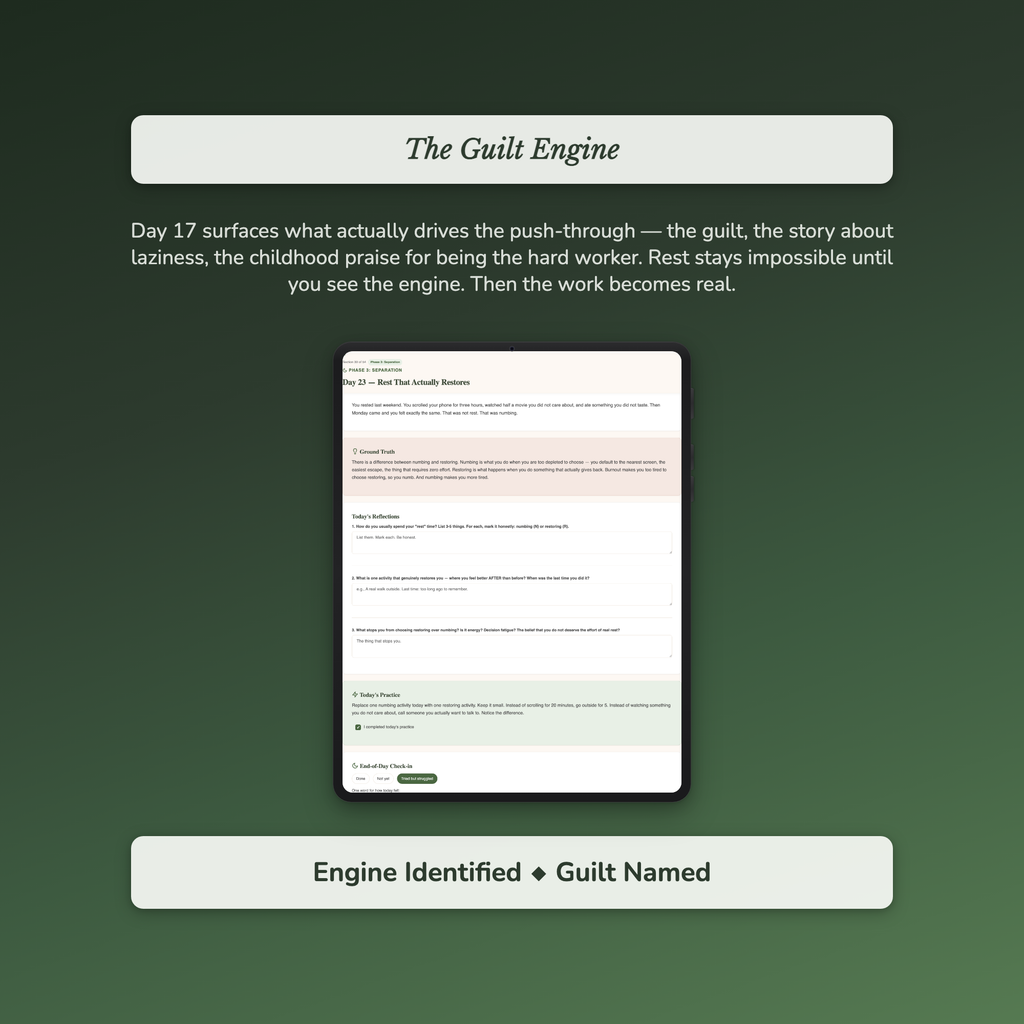 Burnout Workbook & 40-Day Guide — sample interactive page