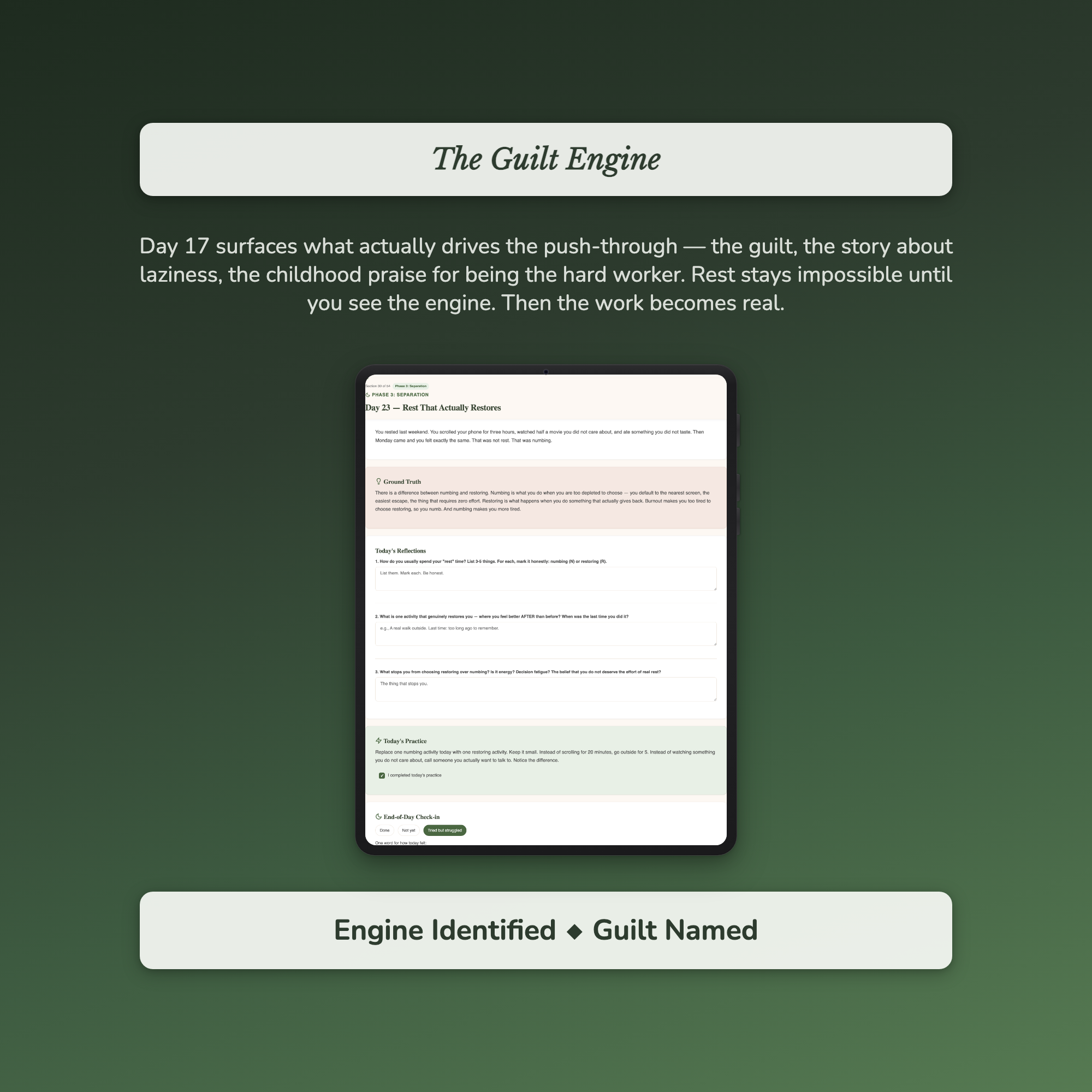 Burnout Workbook & 40-Day Guide — sample interactive page