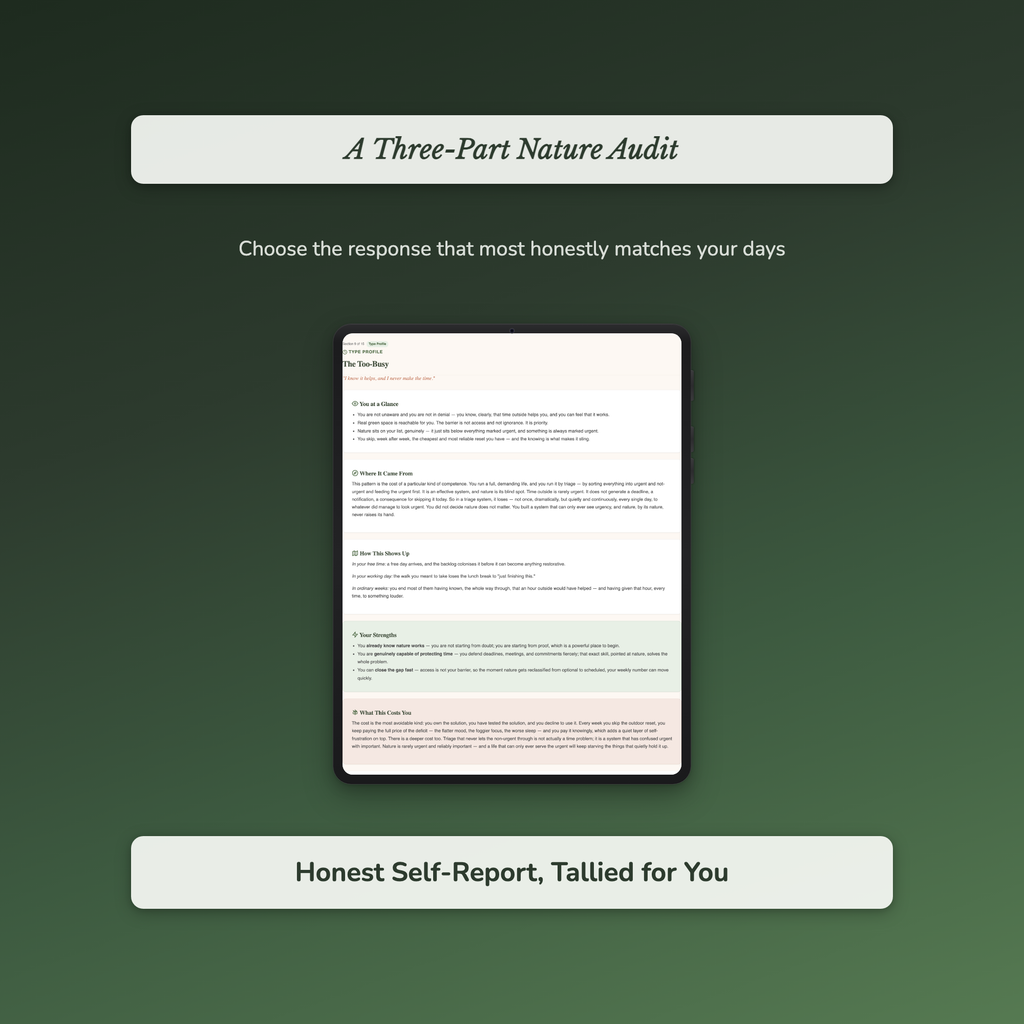 Nature Deficit Quiz & Workbook – How Cut Off Are You? – Interactive Self-Assessment