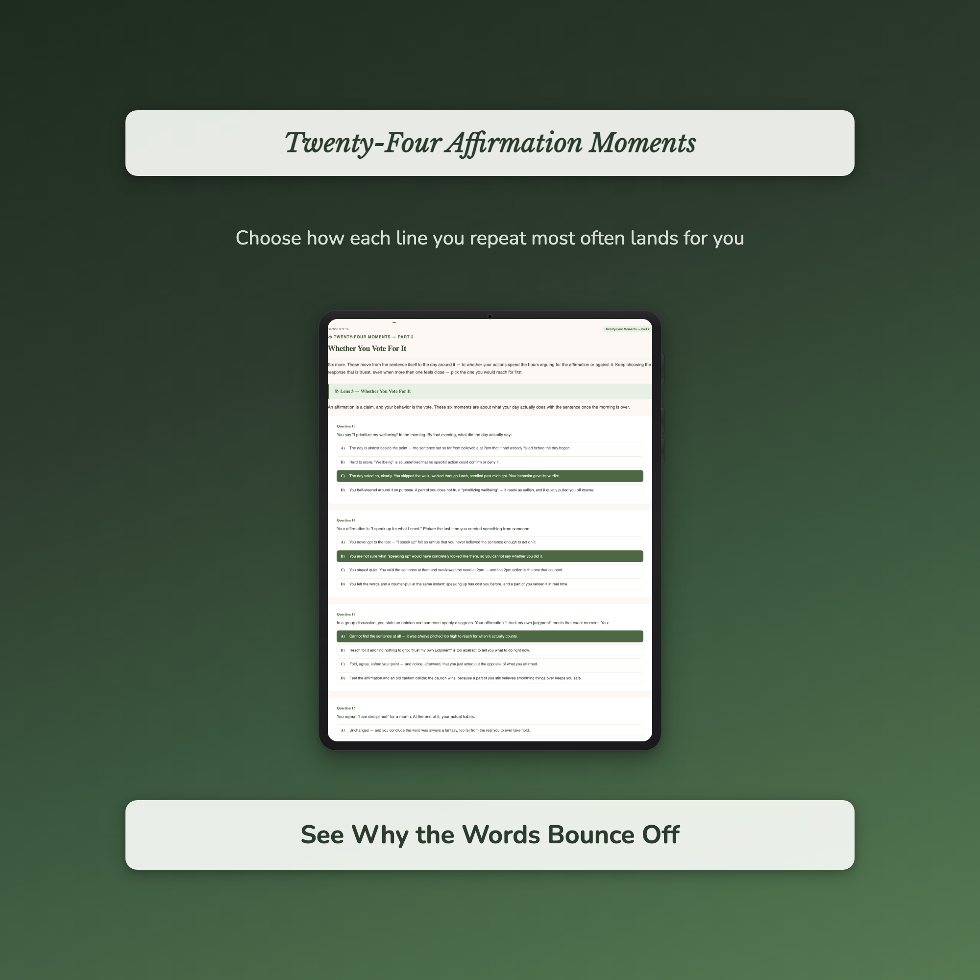 Affirmations Quiz & Workbook – Why the Words Never Stick – Interactive Self-Assessment