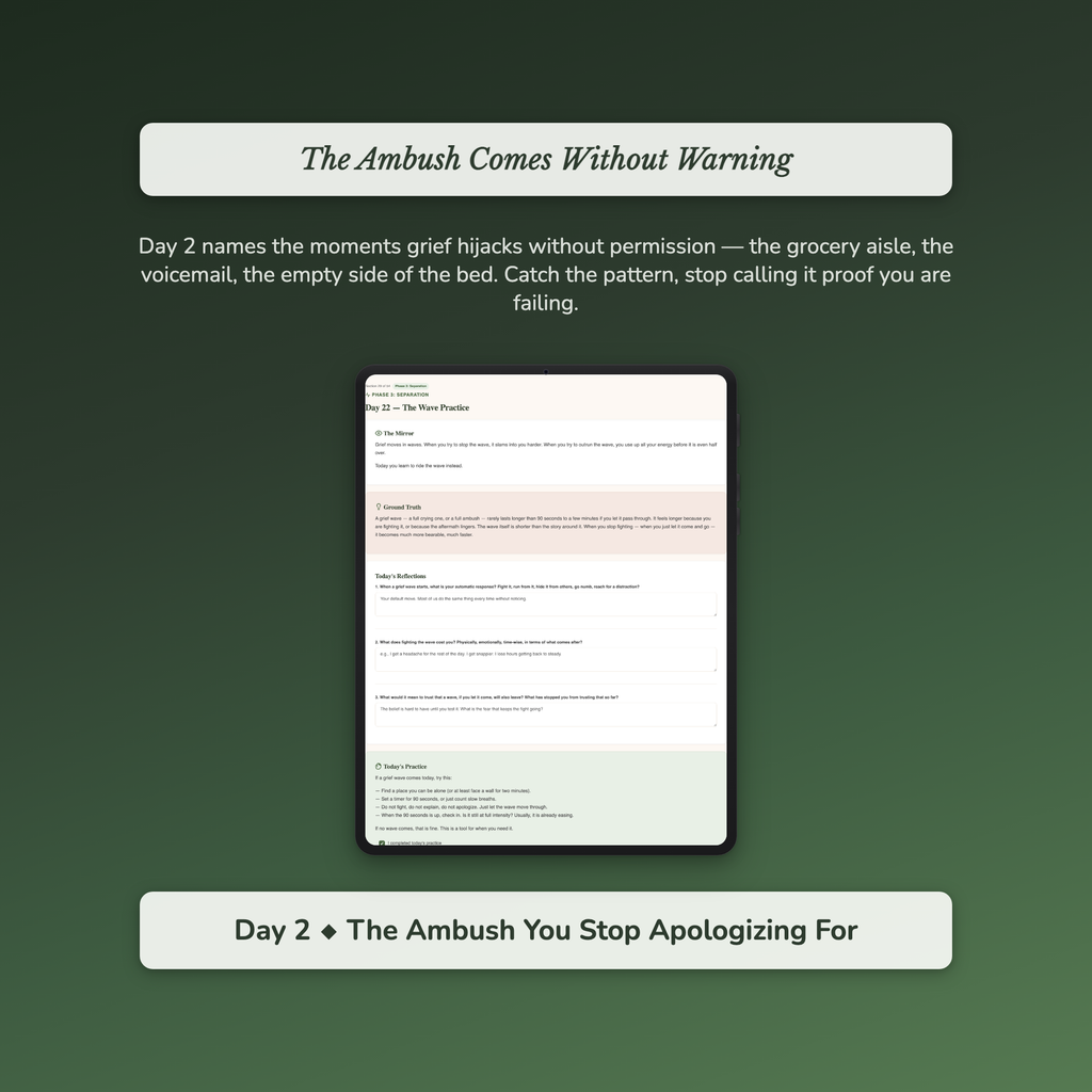 Grief Journal Workbook & 40-Day Guide — sample interactive page