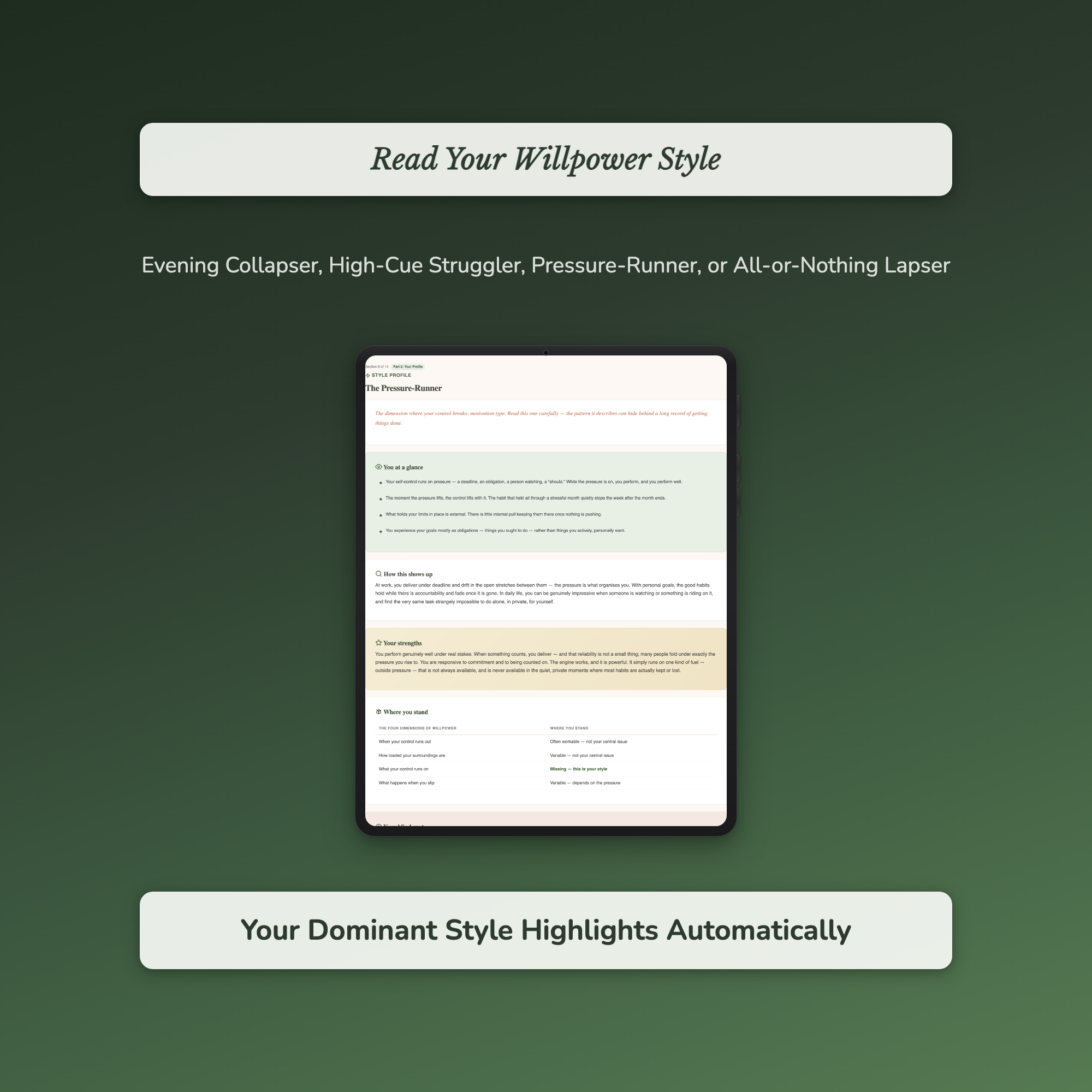 Willpower Quiz & Workbook – Why You Cave at the Same Point – Interactive Self-Assessment