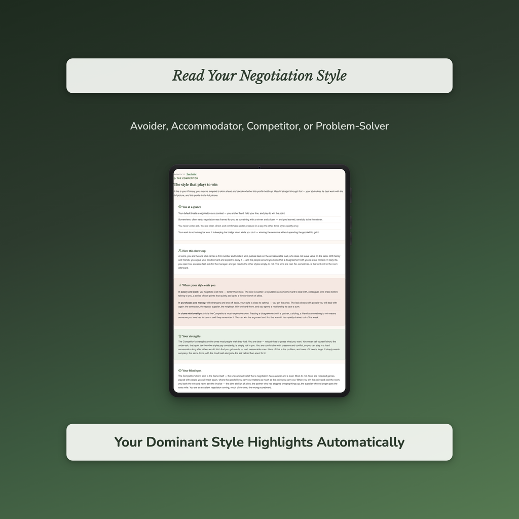Negotiation Style Quiz & Workbook – Why You Cave or Collide – Interactive Self-Assessment