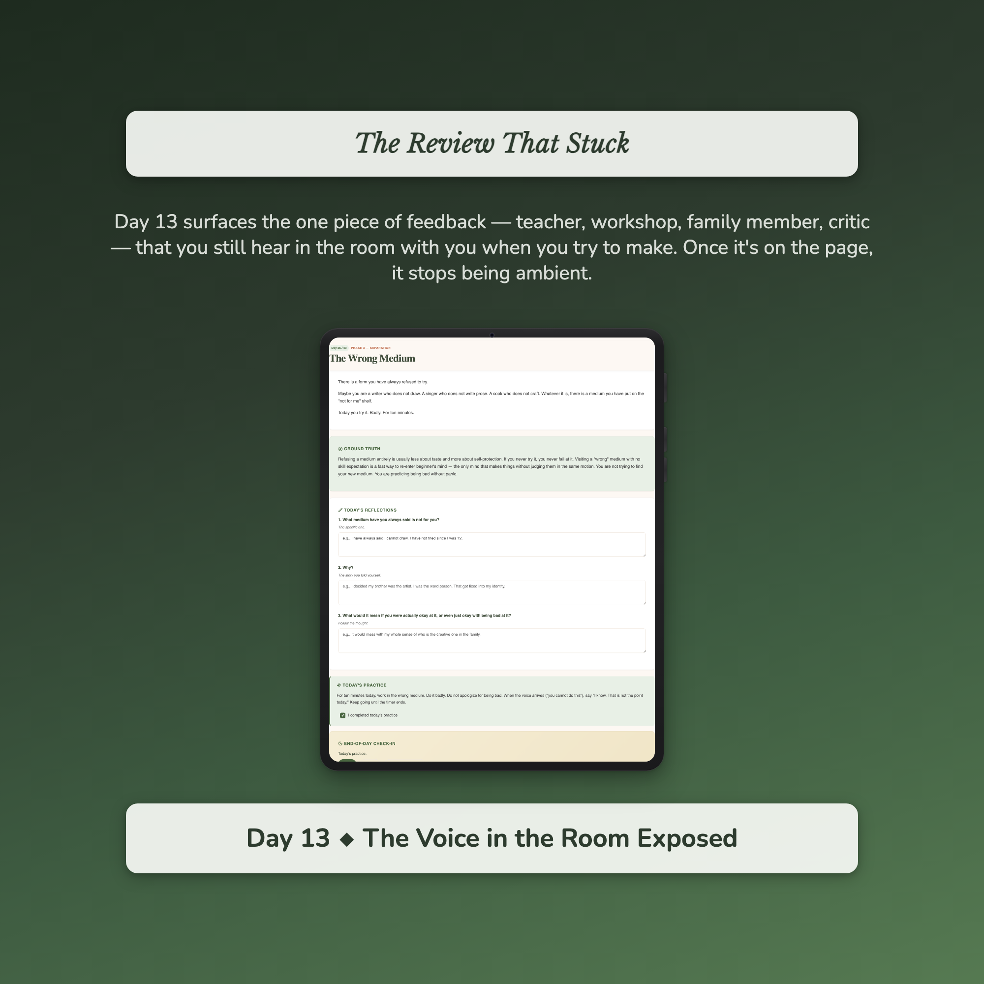 Creative Block Workbook & 40-Day Guide — sample auto-scoring quiz