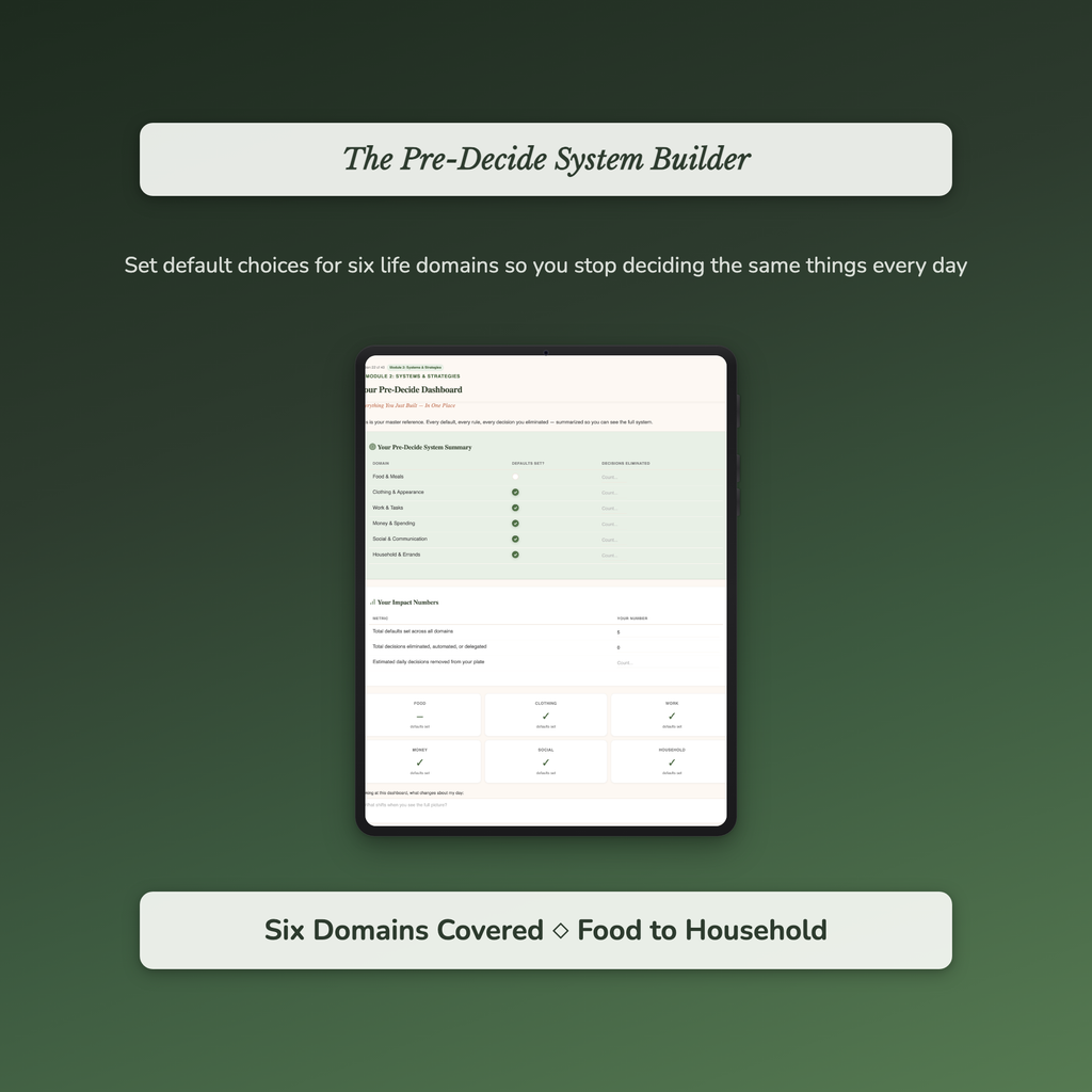 Decision Fatigue Workbook — sample auto-scoring quiz