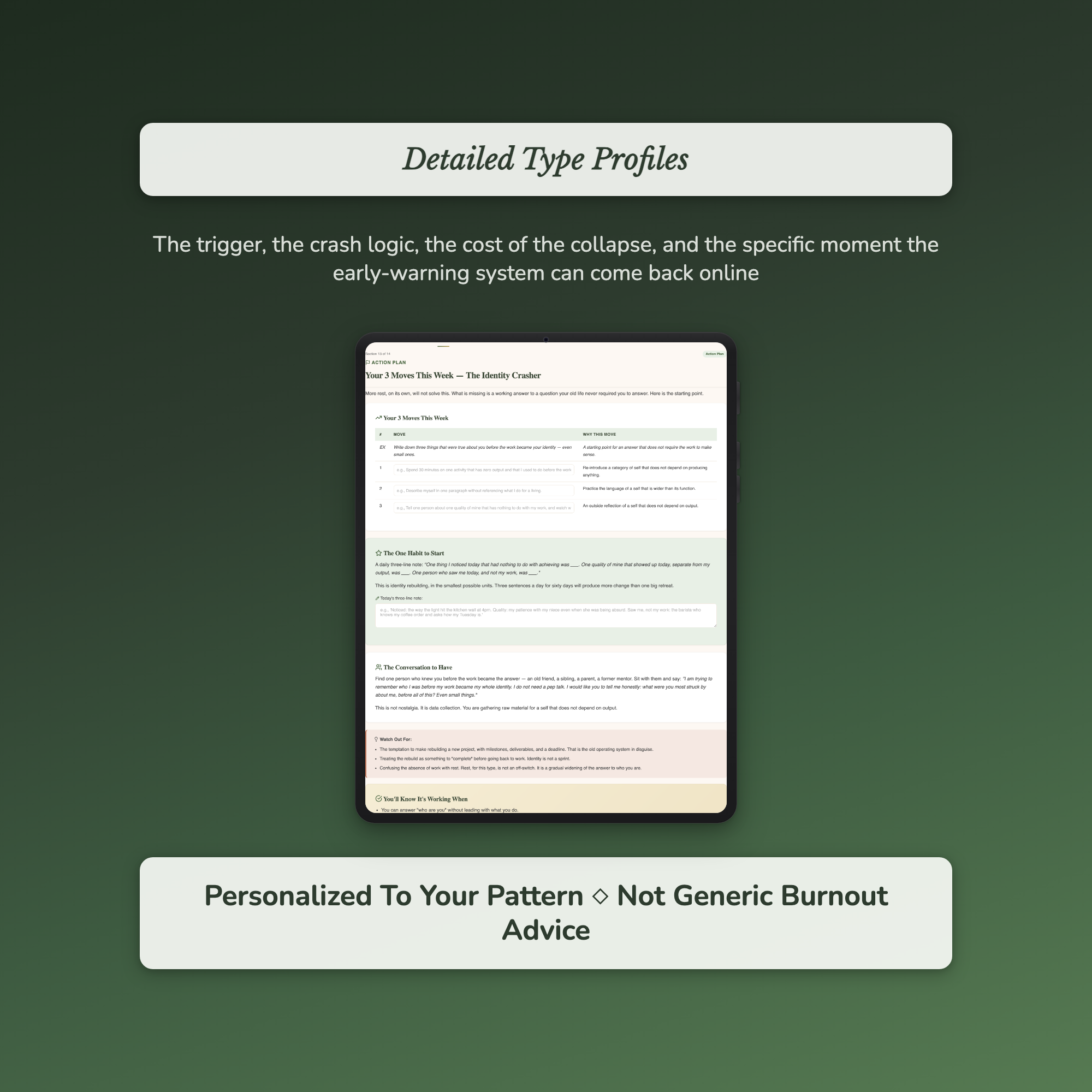 `Burnout Quiz — sample profile or chart
