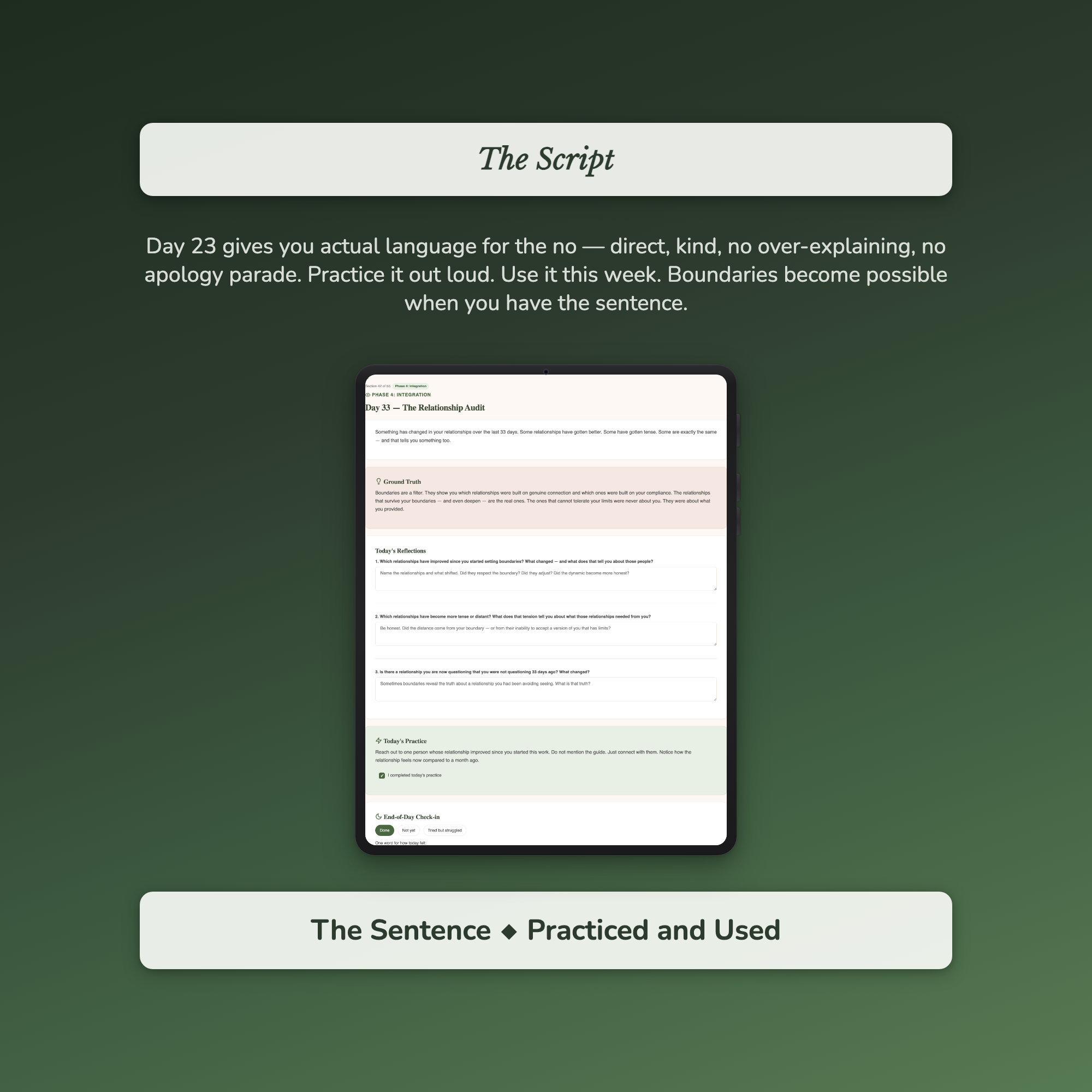 Boundaries Workbook & 40-Day Guide — sample profile or chart