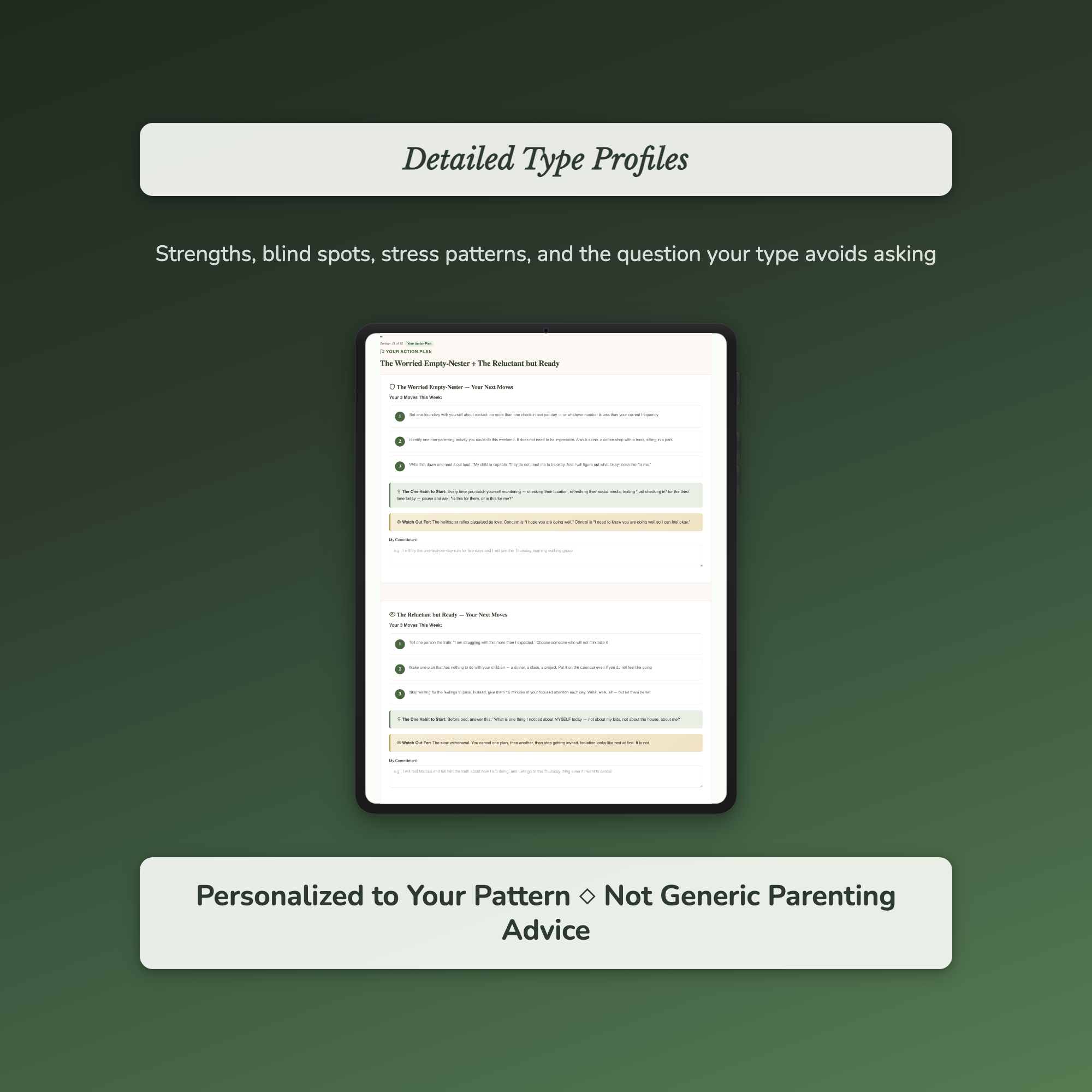 Empty Nest Readiness Profile — sample profile or chart