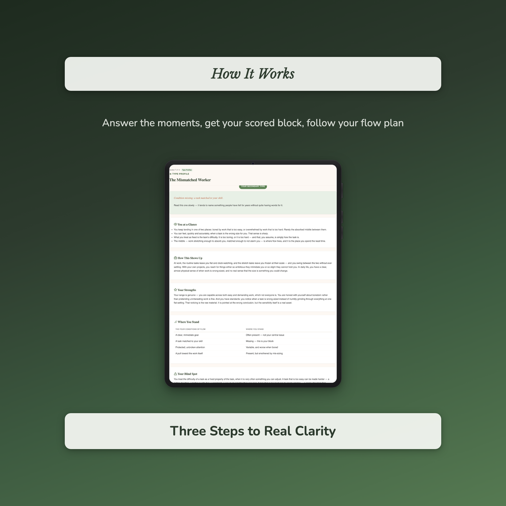 Flow State Quiz & Workbook – Why Deep Focus Keeps Slipping – Interactive Self-Assessment