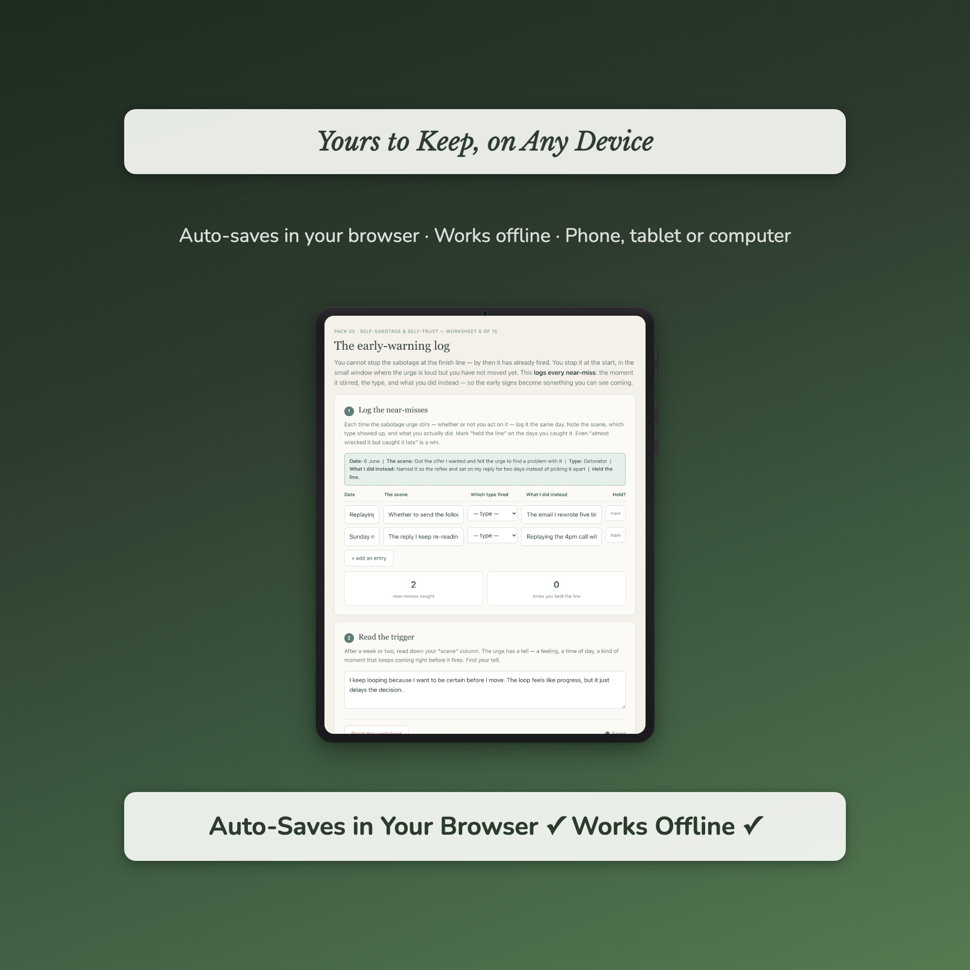 Self-Sabotage Worksheets – Self-Trust, Getting in Your Own Way, Fear of Success – Interactive Worksheets Bundle